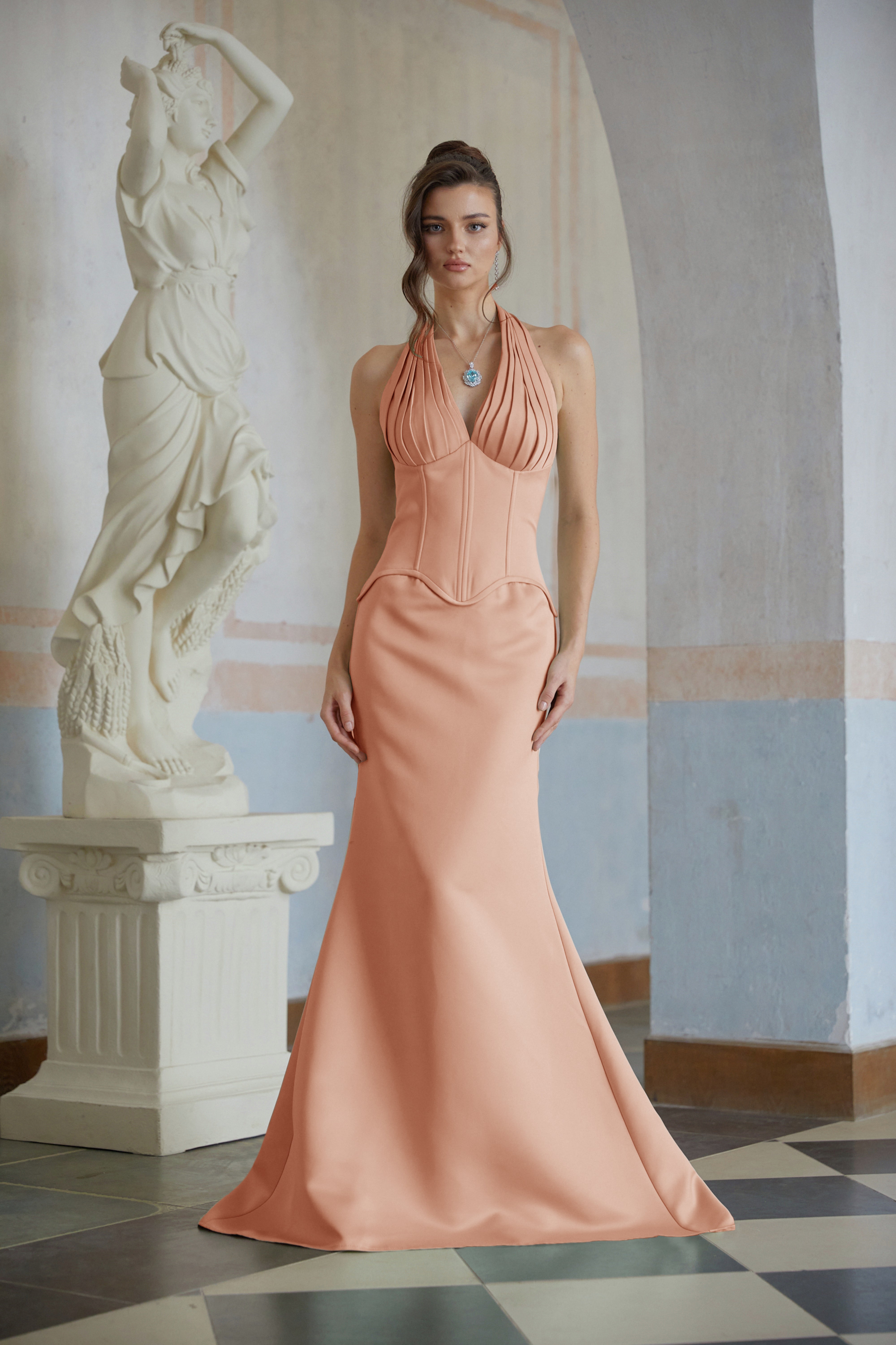 Aurélie Orange Halterneck Mermaid Maxi Dress (Final Sale)