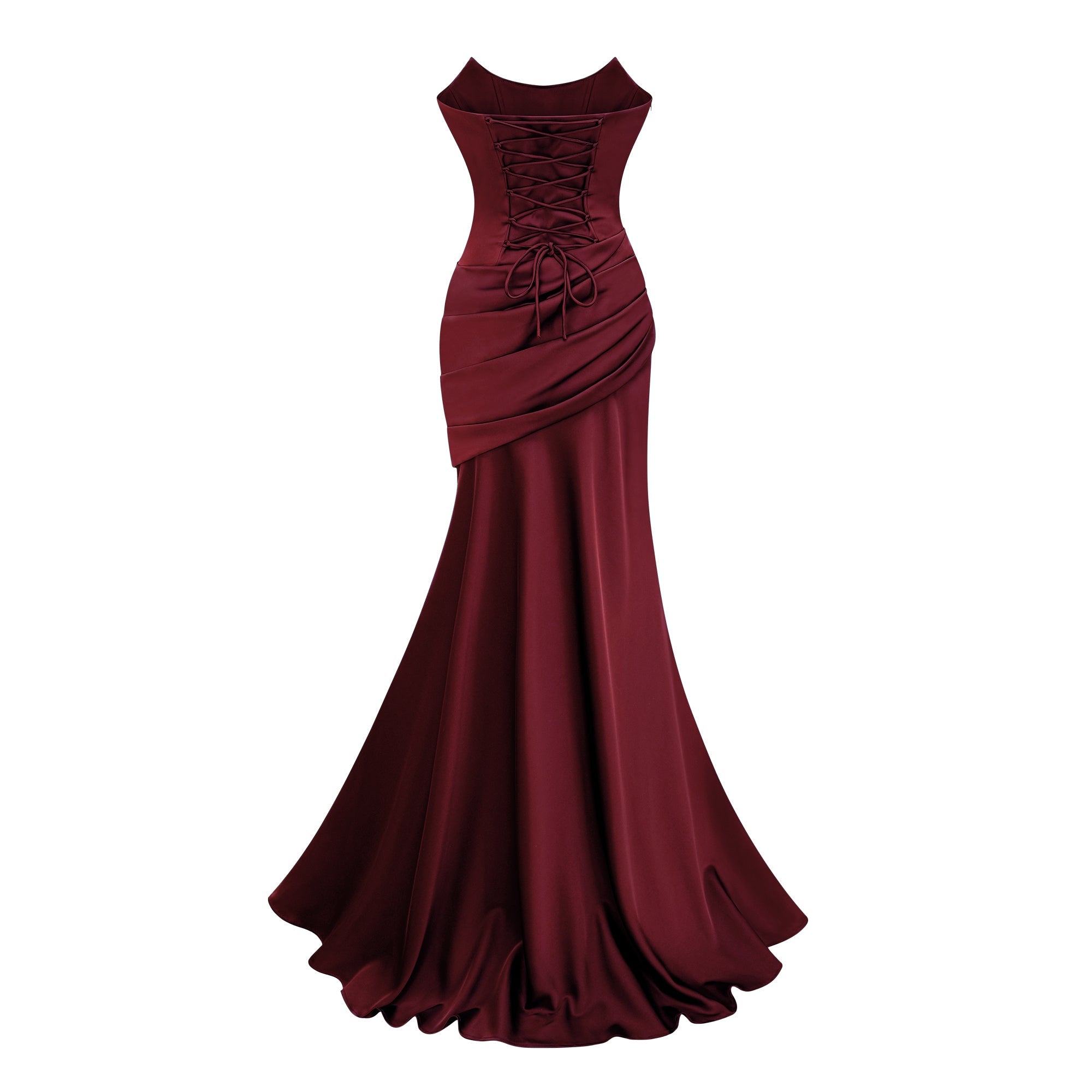 Marilou Burgundy Ruched Satin Maxi Dress (Final Sale-US Only)