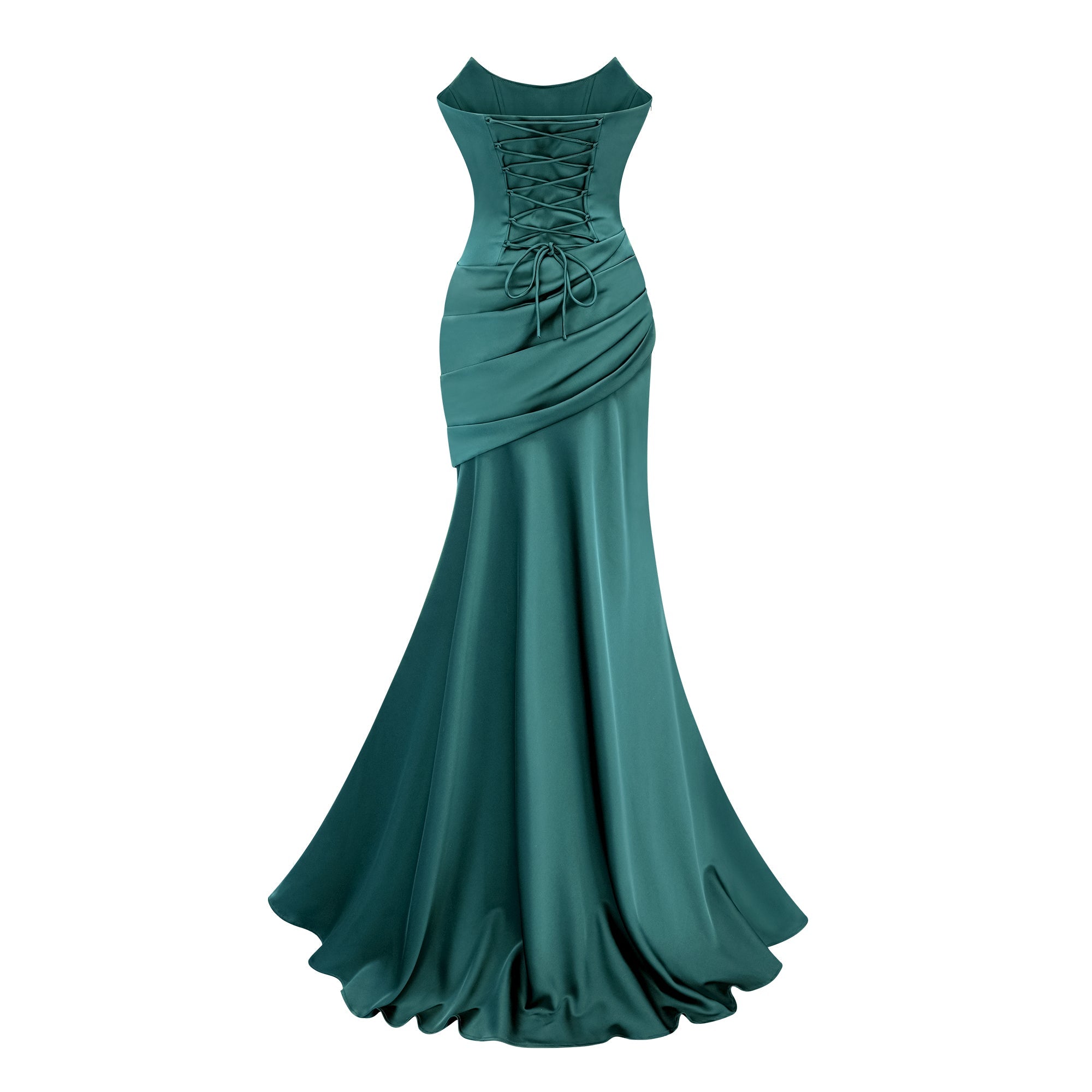 Marilou Green Ruched Satin Maxi Dress (Final Sale-US Only)