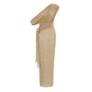 Delphine ribbon-design corset maxi dress in Khaki