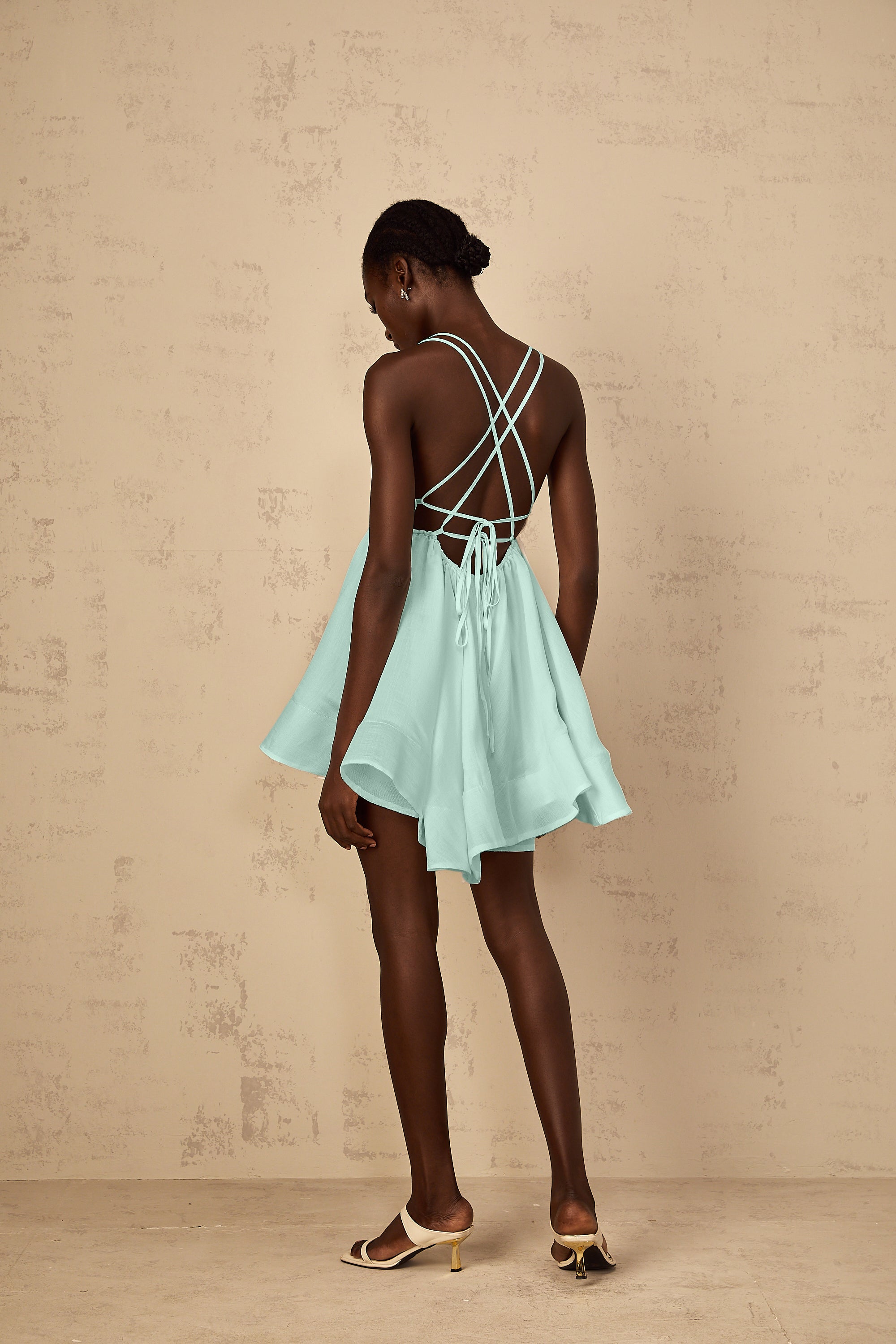Quincie Green Shirred Flounced Mini Dress (Final Sale)