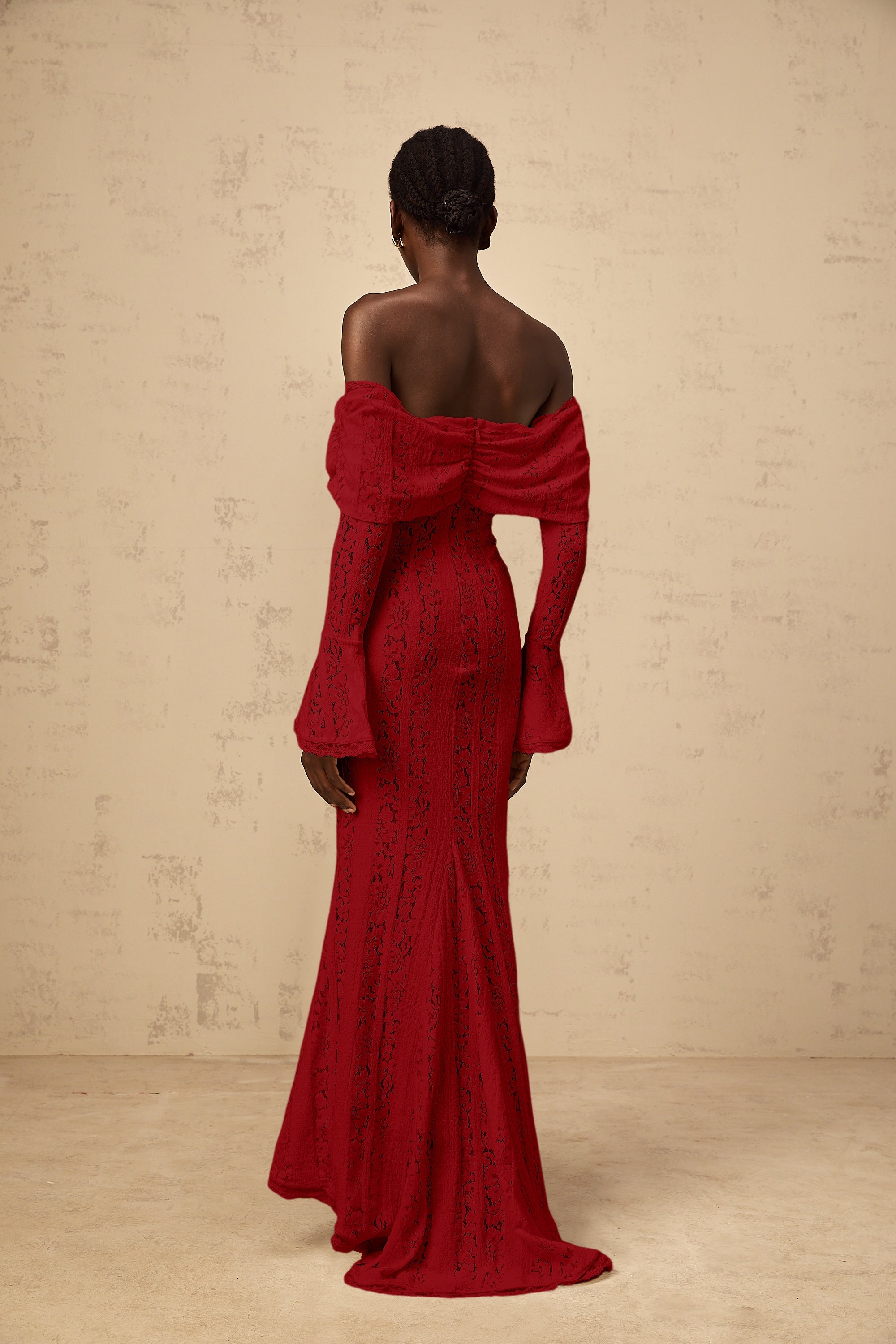 Émeline floral lace train-design maxi dress in Red (Final Sale-US Only)