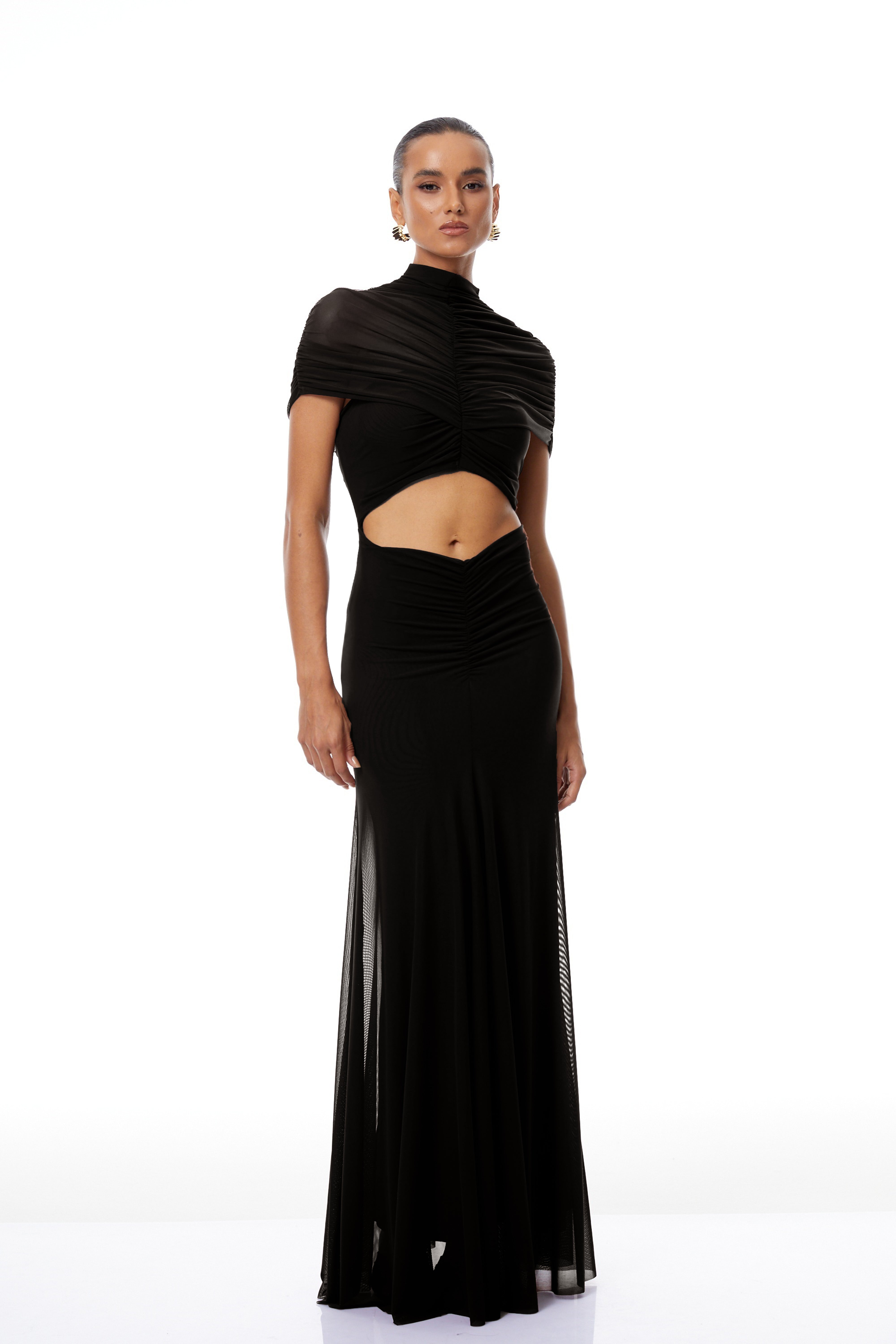 Bruna Cut-Out Ruched Mesh Maxi Dress (Final Sale)