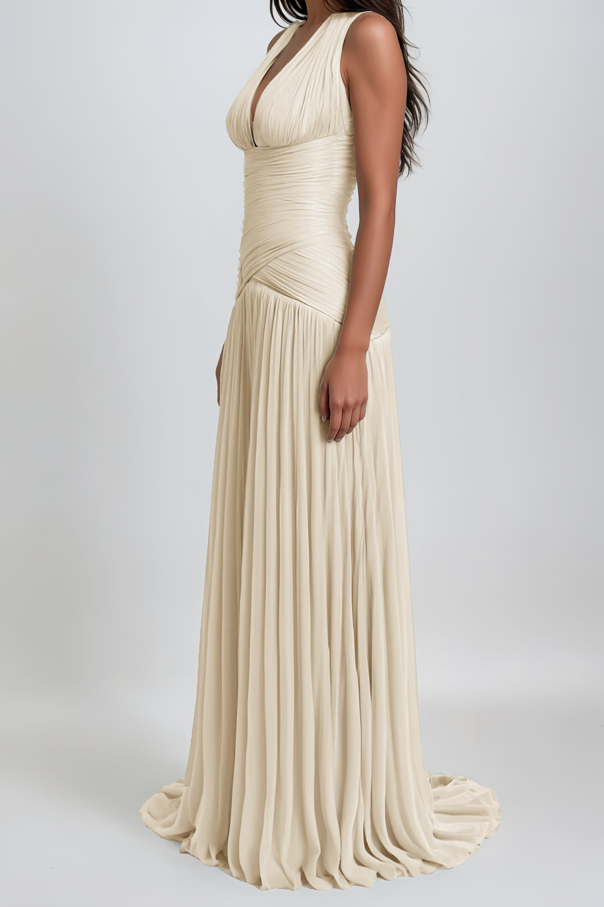 Uranie Neutral Gathered Maxi Dress