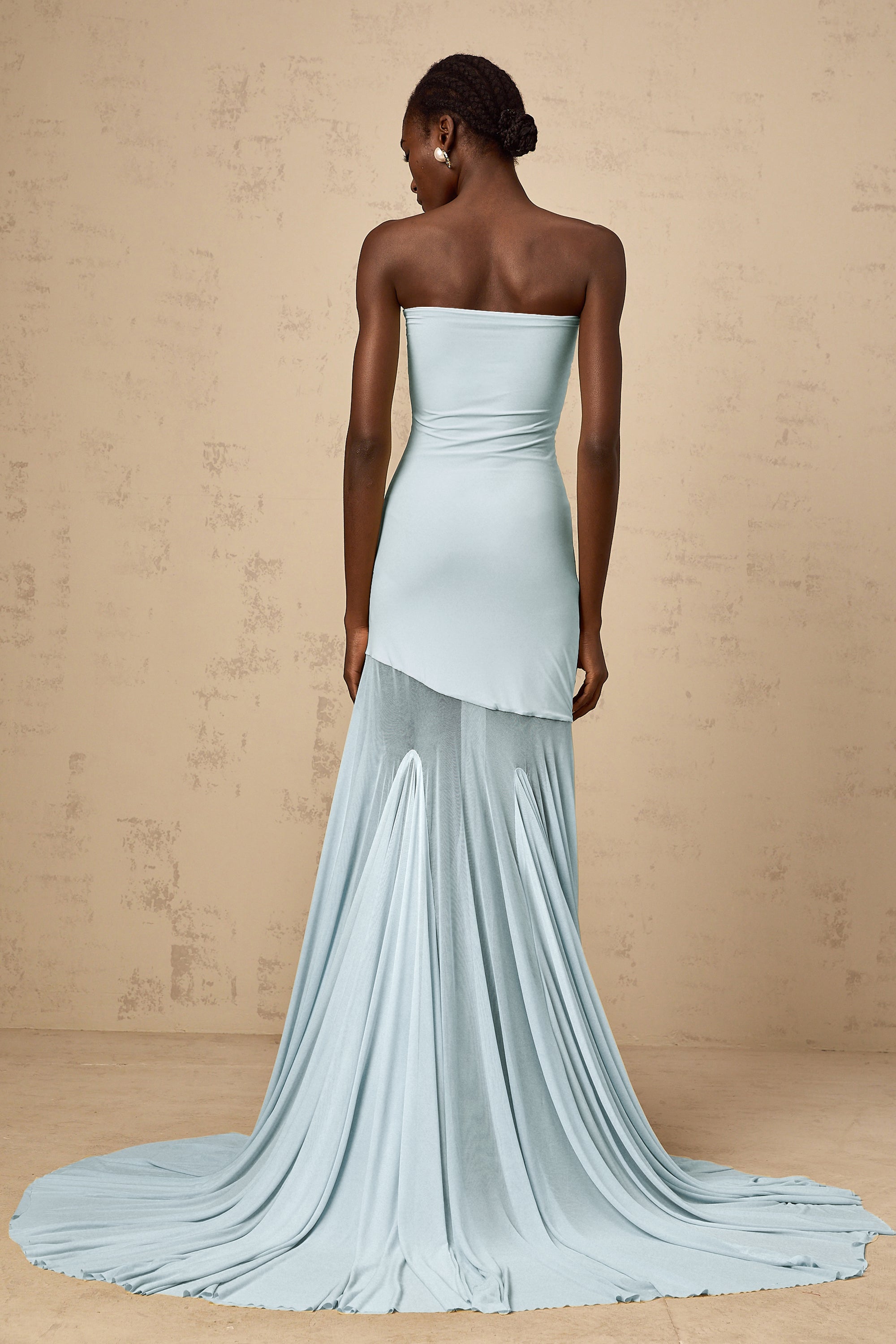 Josiane Blue Off-shoulder Sheer Tulle Maxi Dress (Final Sale-US Only)