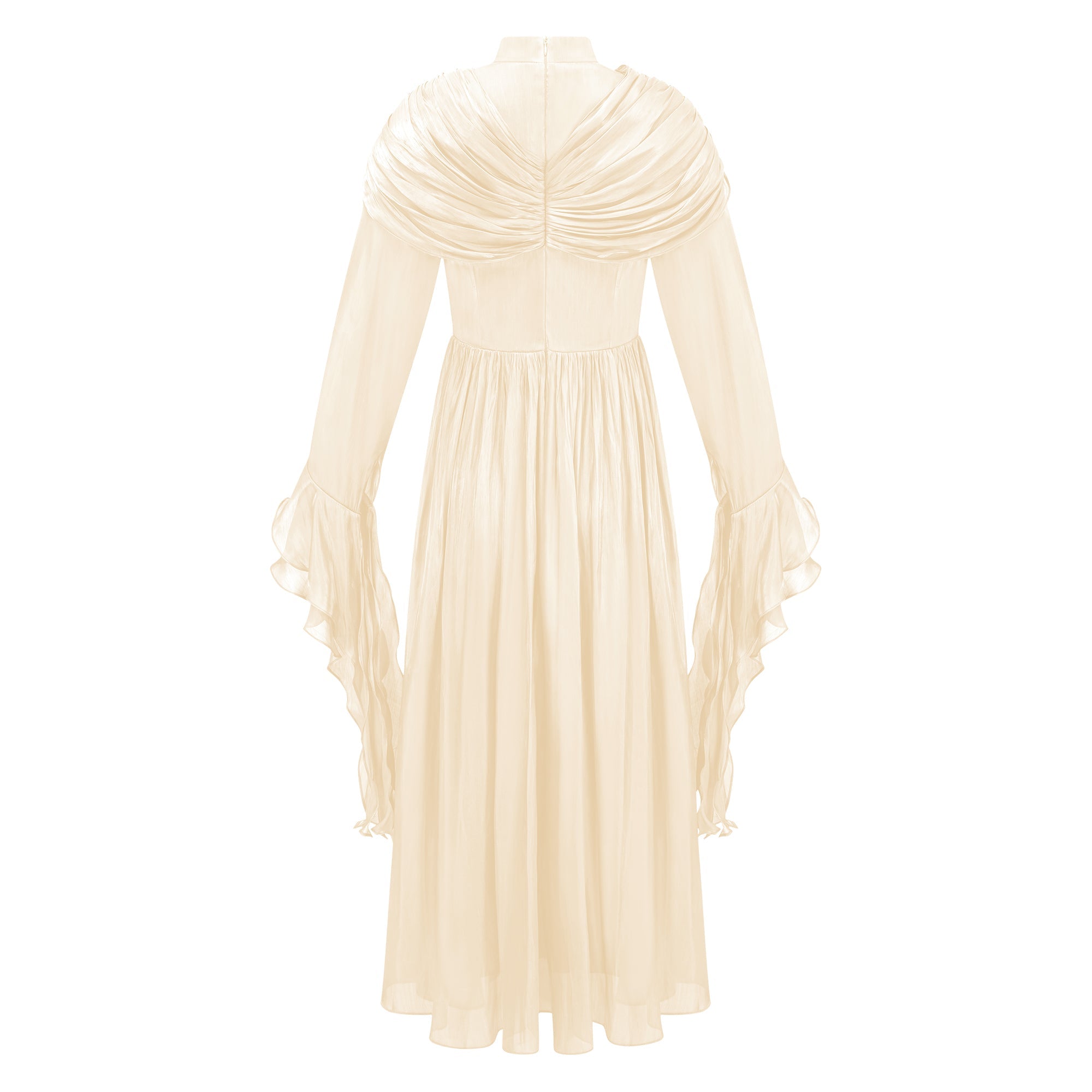Danuta Neutral Ruched Pleated Maxi Dress (Final Sale-US Only)