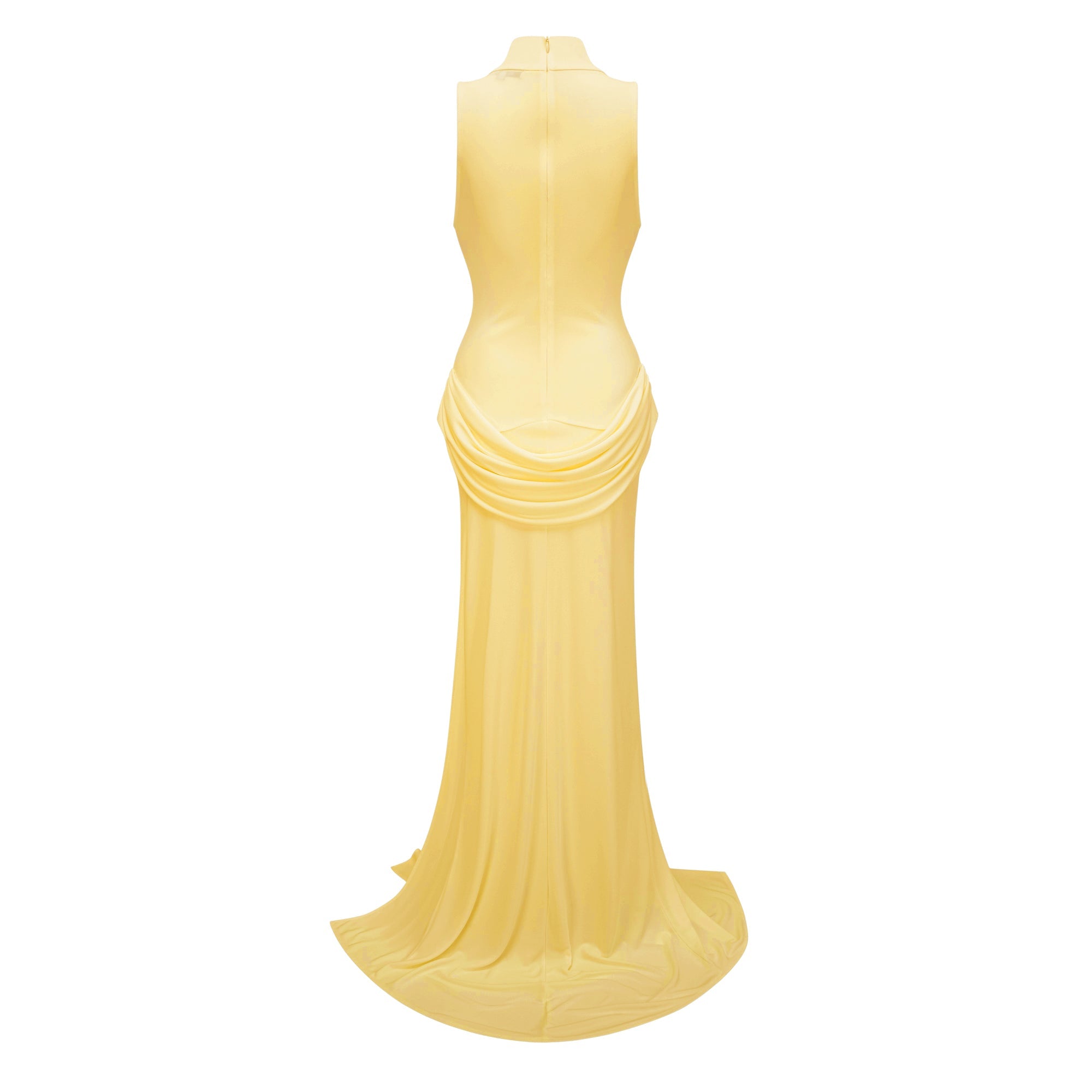 Mystérieuse Yellow Turtleneck Draped Maxi Dress