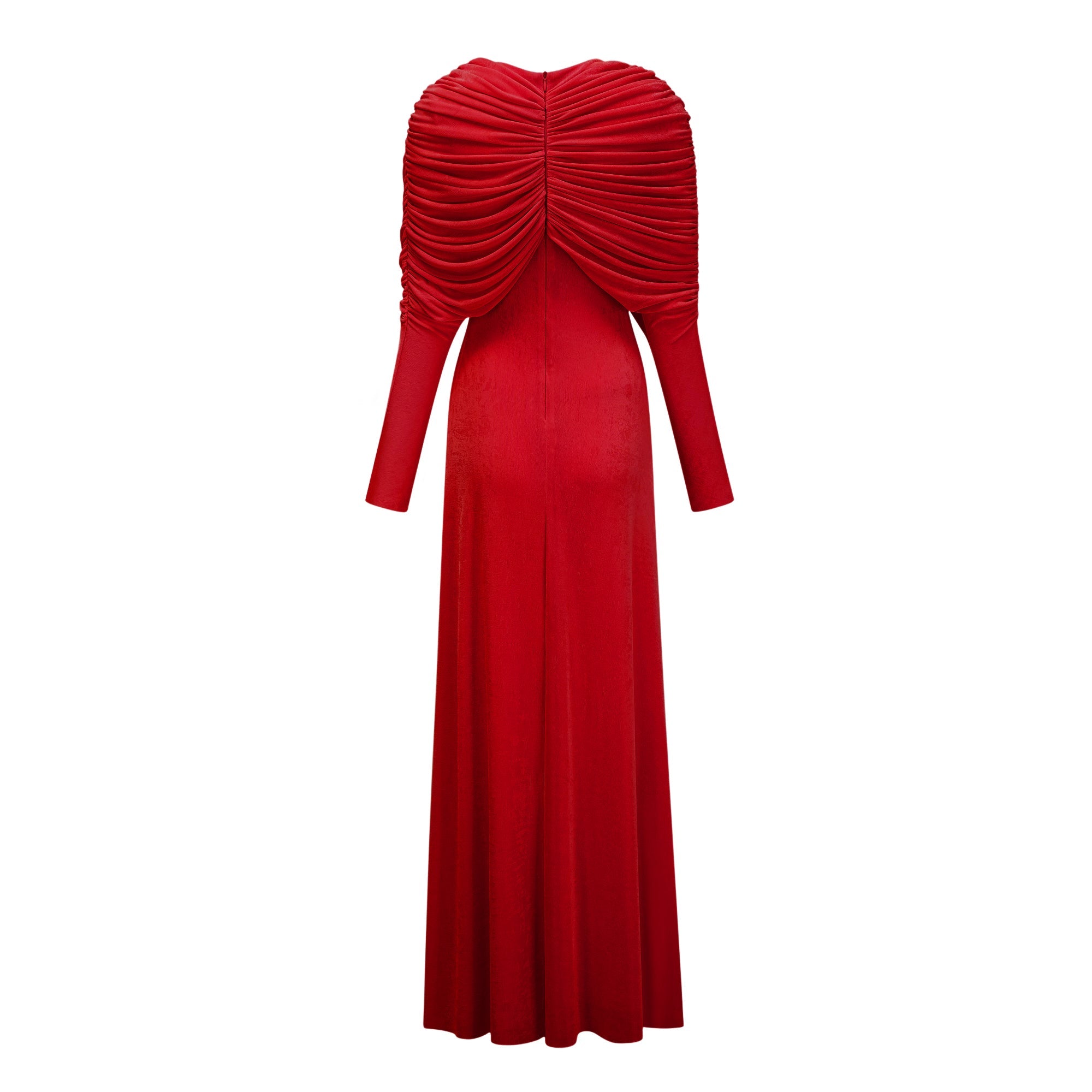 Moderne Red Cape-Design Ruched Maxi Dress