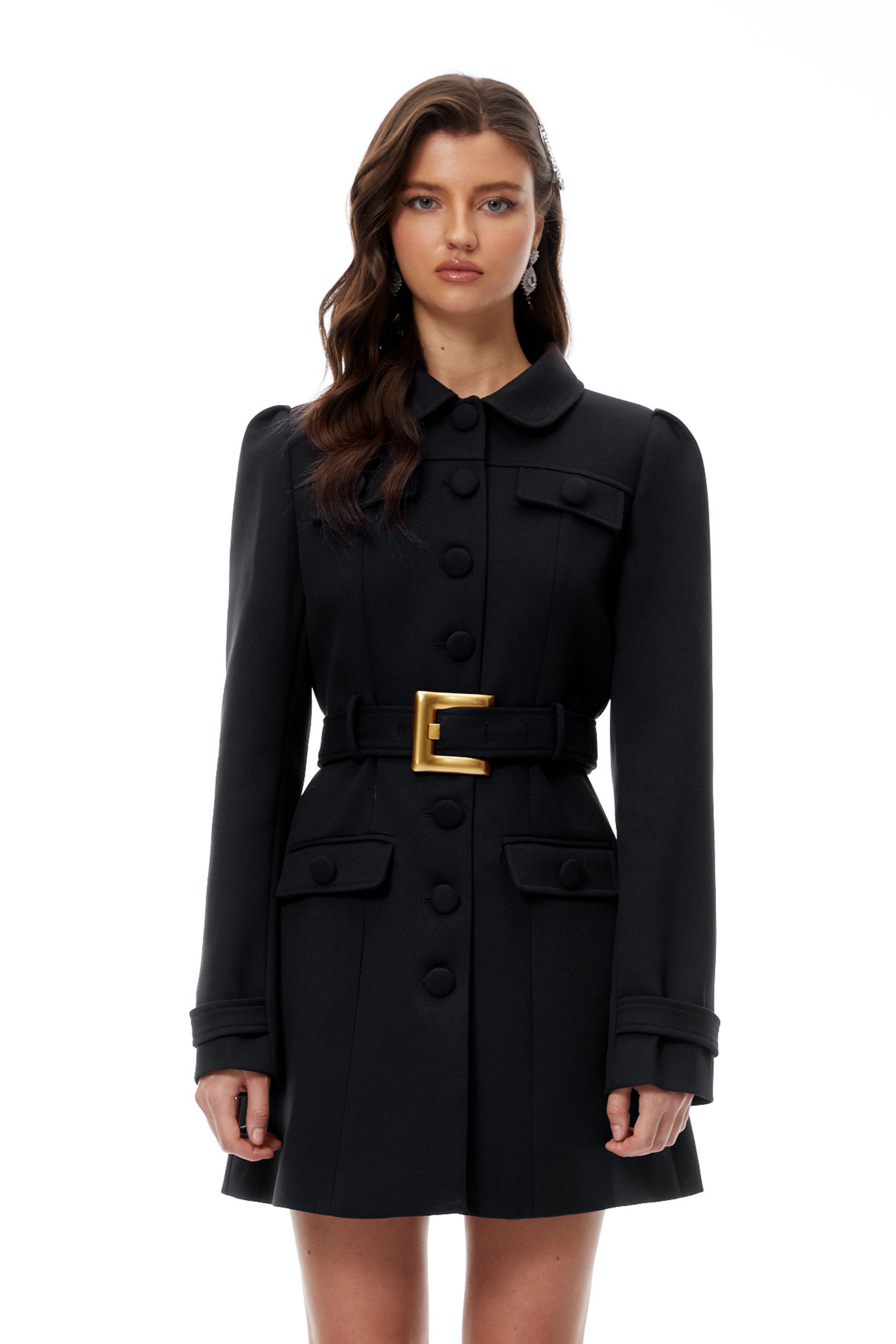 Sofía Black Belted Mini Blazer Dress (Final Sale-US Only)