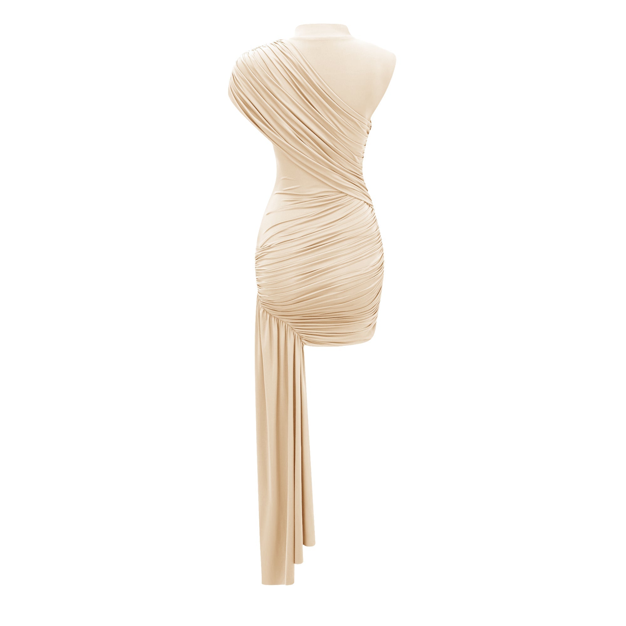 Fée Neutral Asymmetrical Ruched Mini Dress (Final Sale)