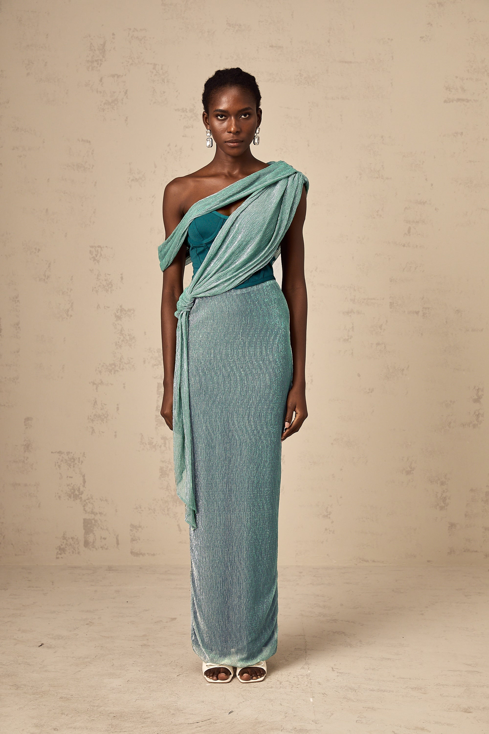 Delphine green ribbon-design corset maxi dress (Final Sale-US Only)