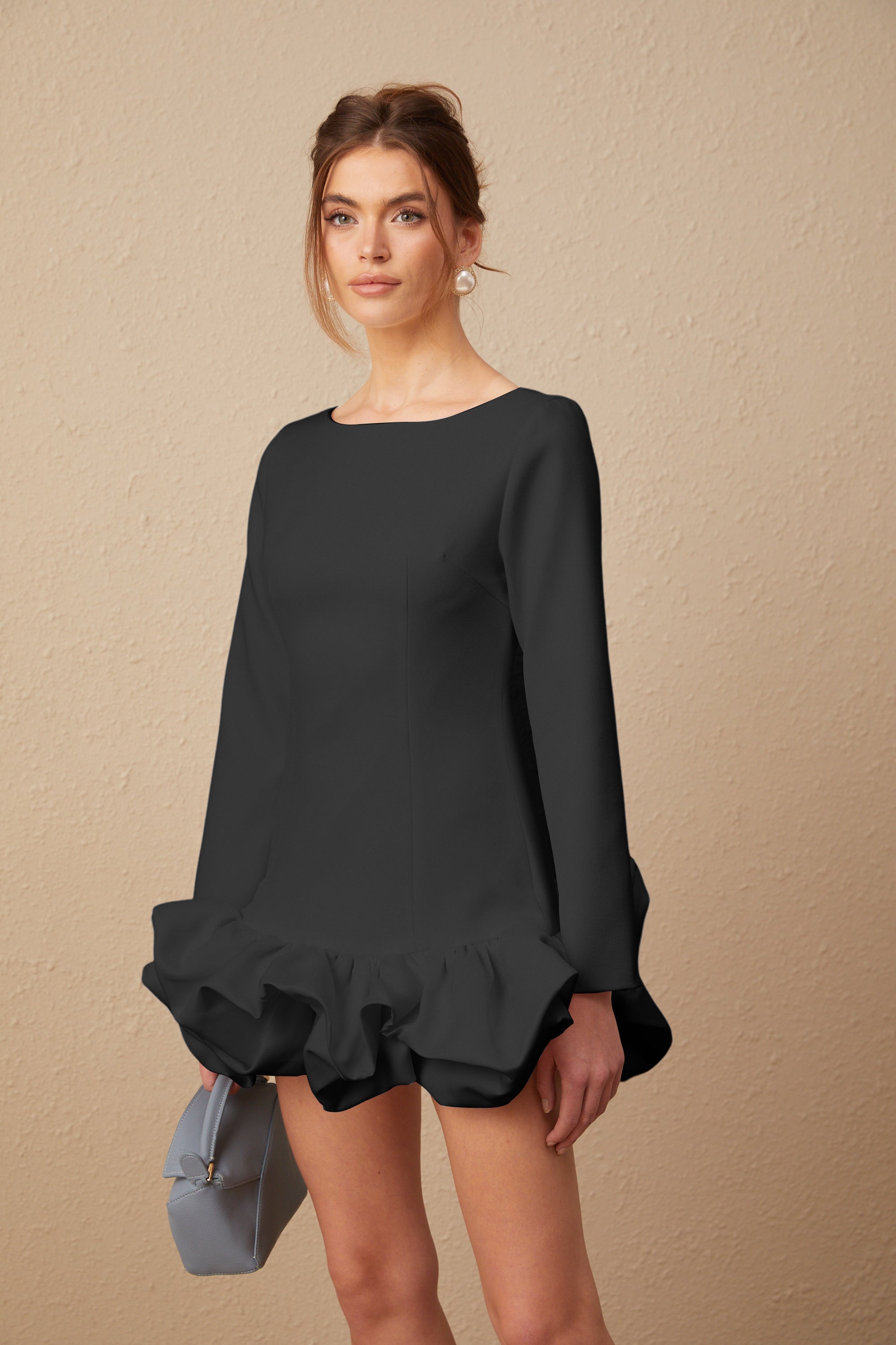 Elodie bubble-skirt mini dress in Black (Final Sale-US Only)