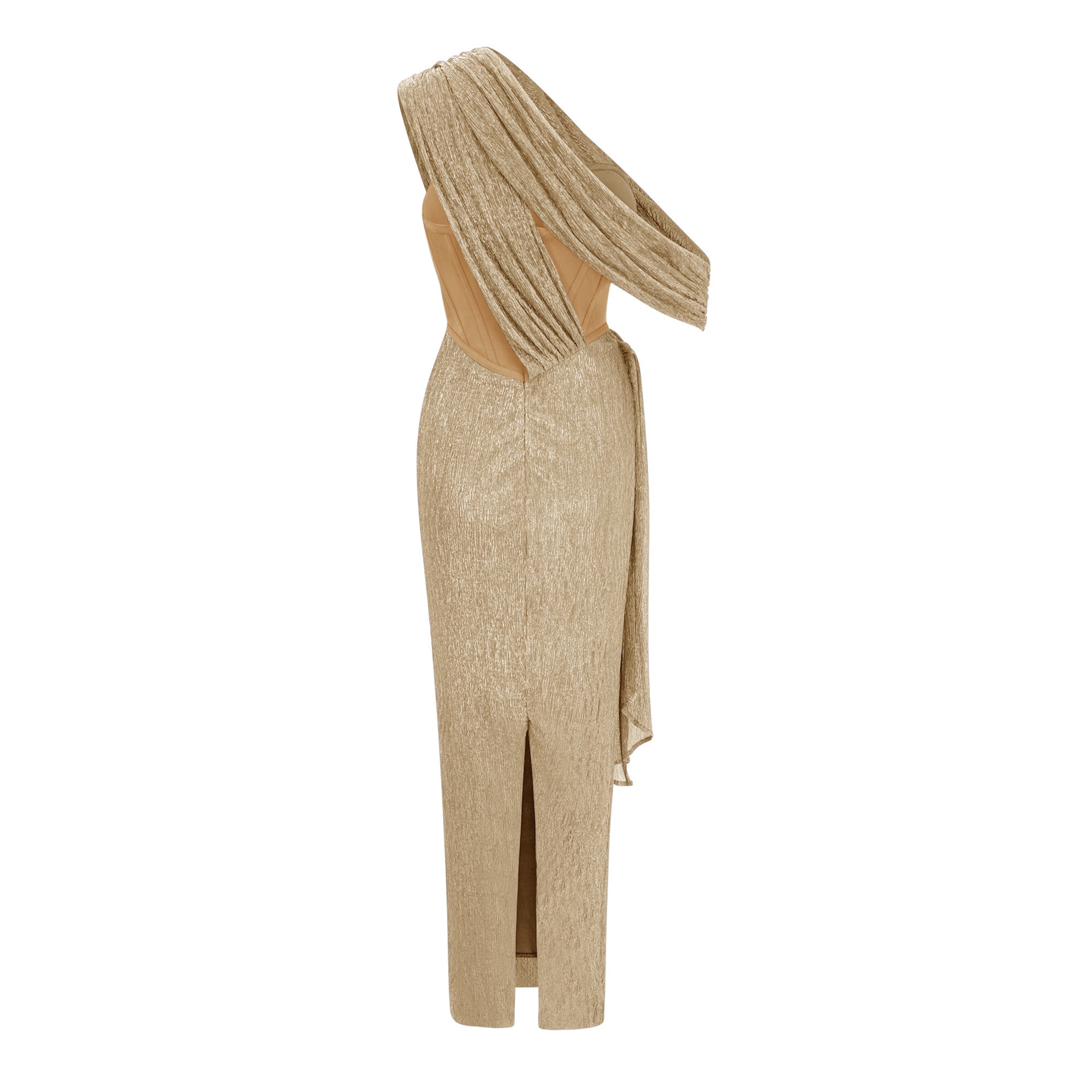 Delphine ribbon-design corset maxi dress in Khaki