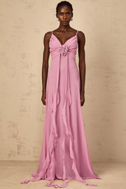 Ysandre Rose-Pink 3D Petal Tulle Maxi Dress (Final Sale-US Only)