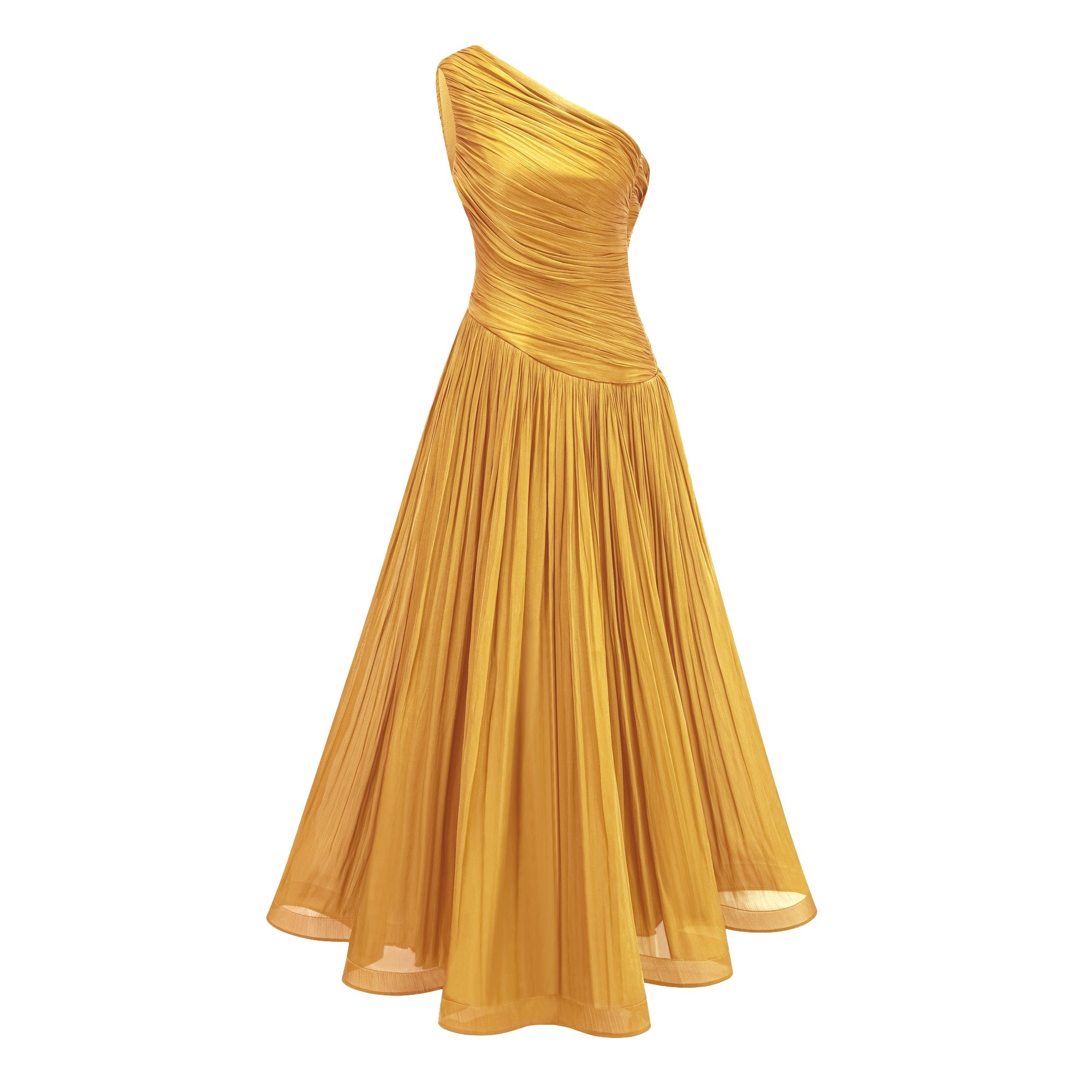 Emerald Gold One Shoulder Ruched Maxi Dress