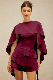 Lyna shawl-panel ruffled satin mini dress in Red (Final Sale)
