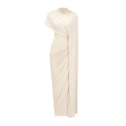 Priscille asymmetrical draped cape & dress matching set in White