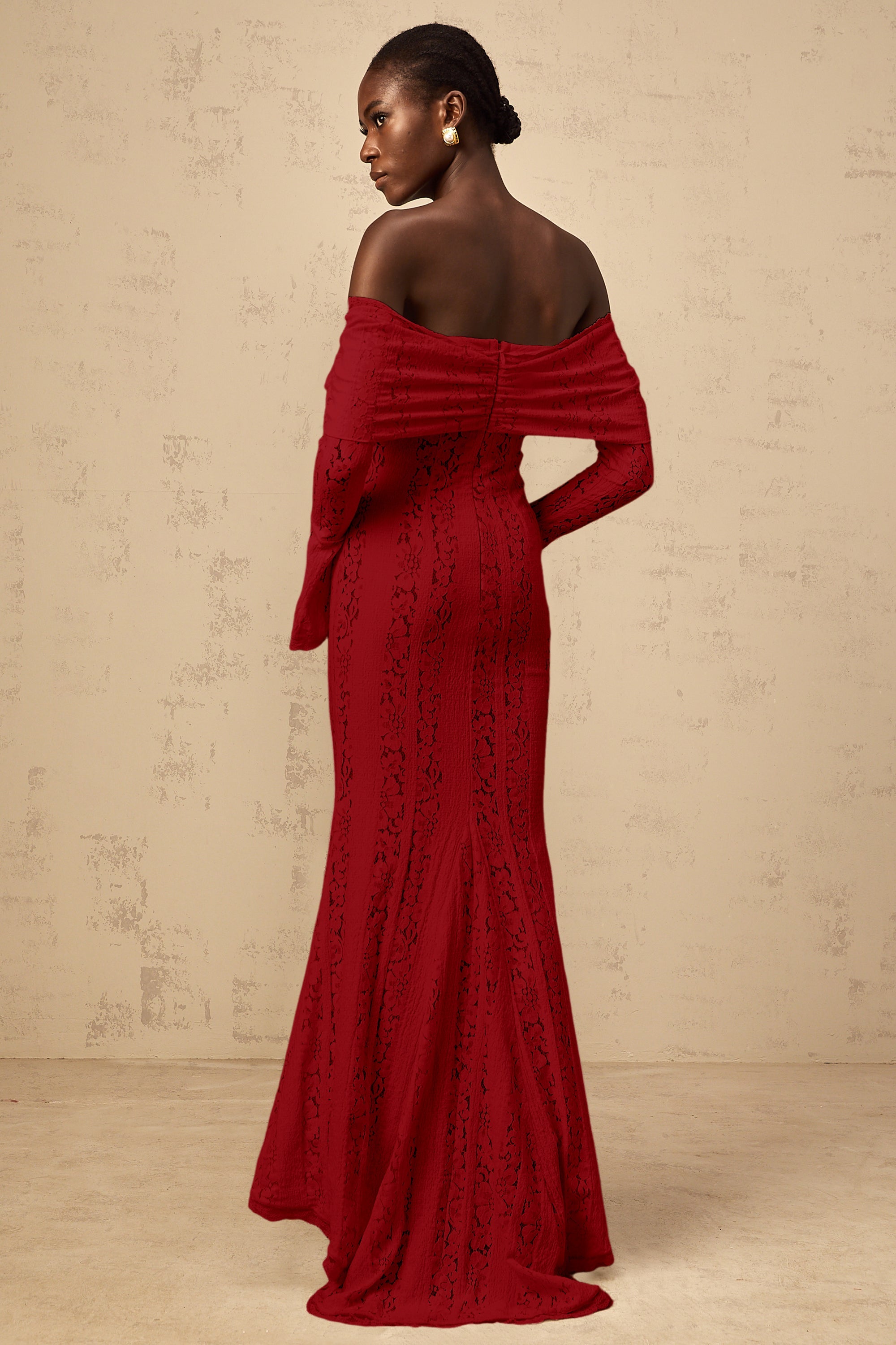 Émeline floral lace train-design maxi dress in Red (Final Sale-US Only)