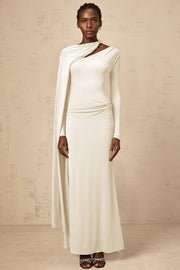 Josette White Diagonal Shawl Fitted Maxi Dress (Final Sale-US Only)