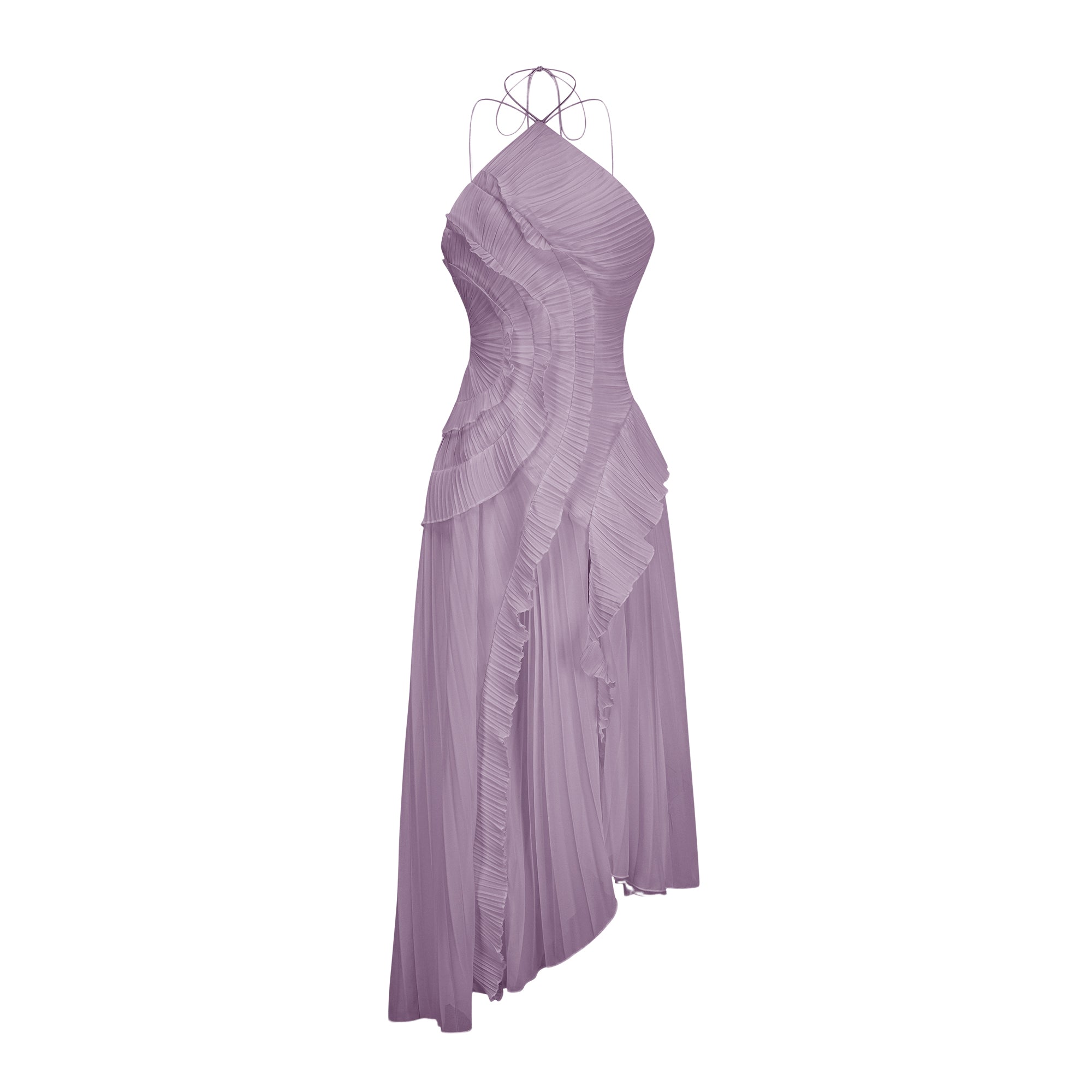 Doux Purple Ruffled Trim Pleated Midi Dress (Final Sale-US Only)