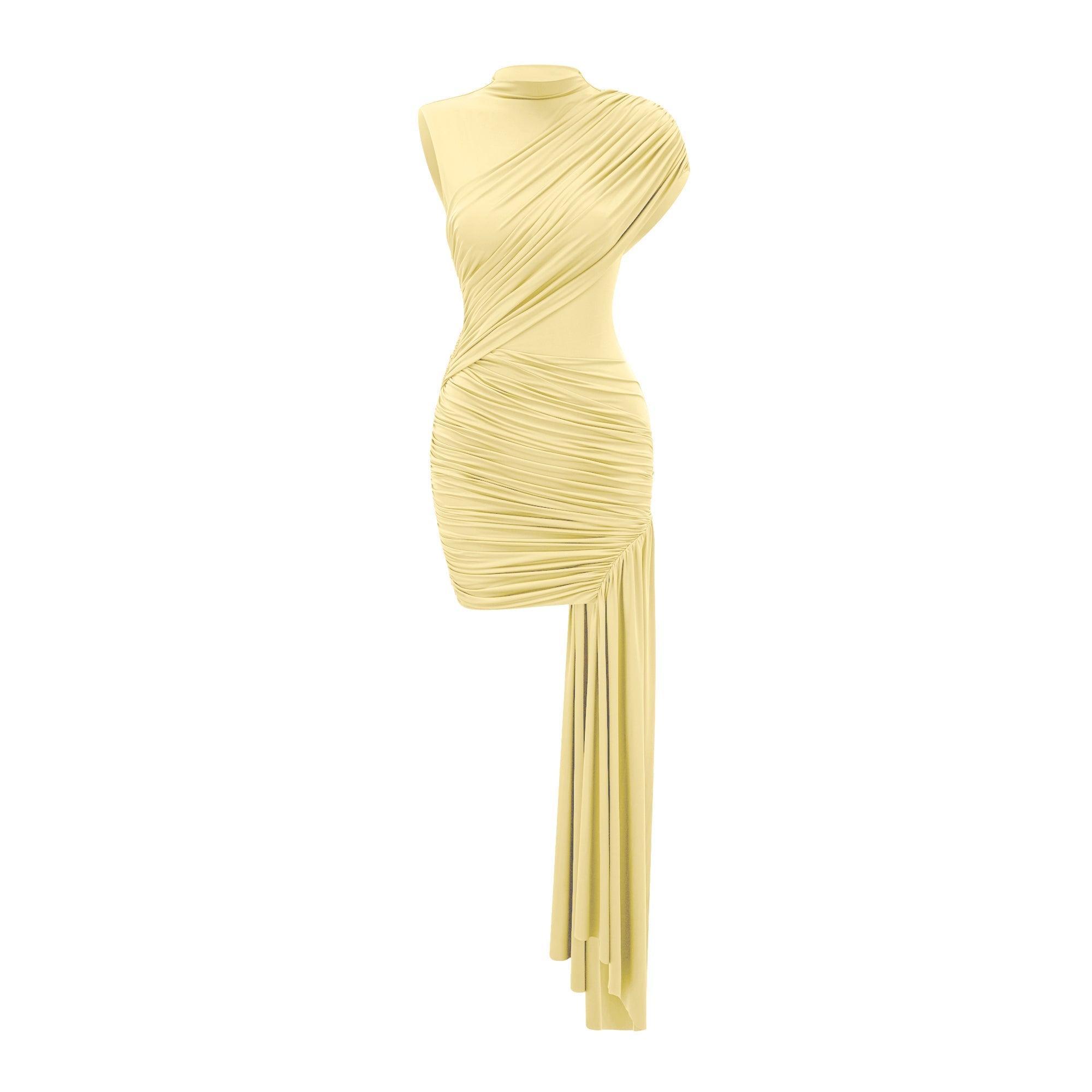 Fée Yellow Asymmetrical Ruched Mini Dress (Final Sale)