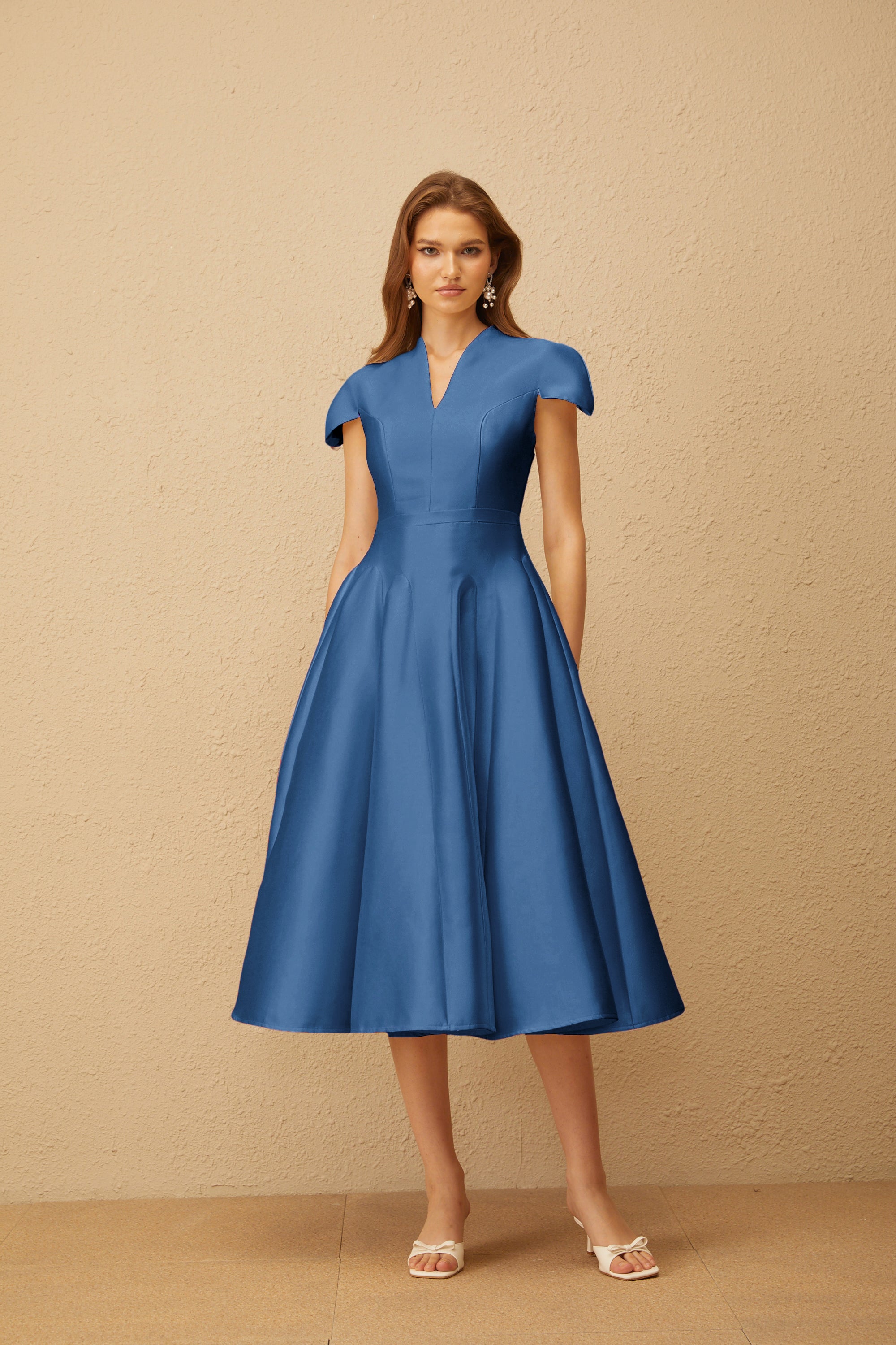 Aventin Blue Godet Design Midi Dress (Final Sale-US Only)