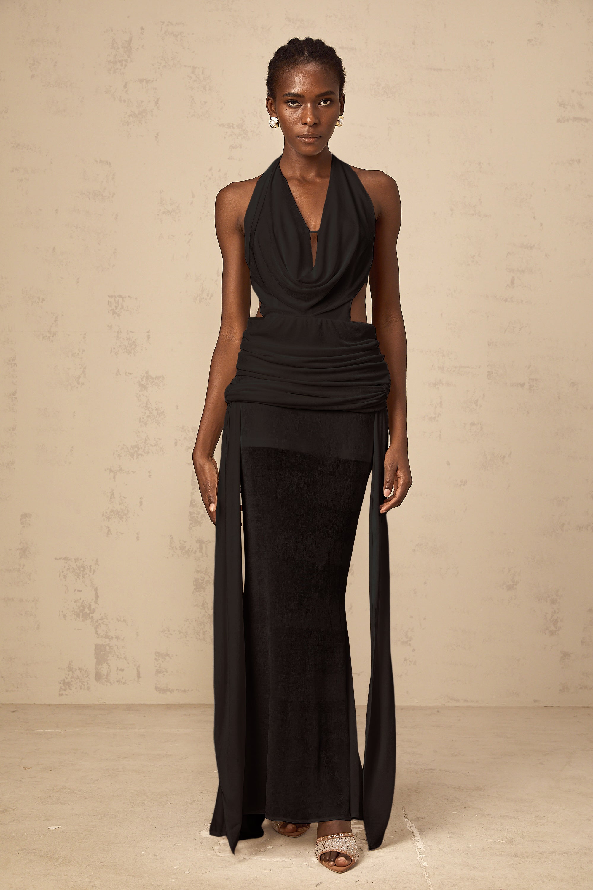 Déotille halterneck backless maxi dress in Black (Final Sale-US Only)