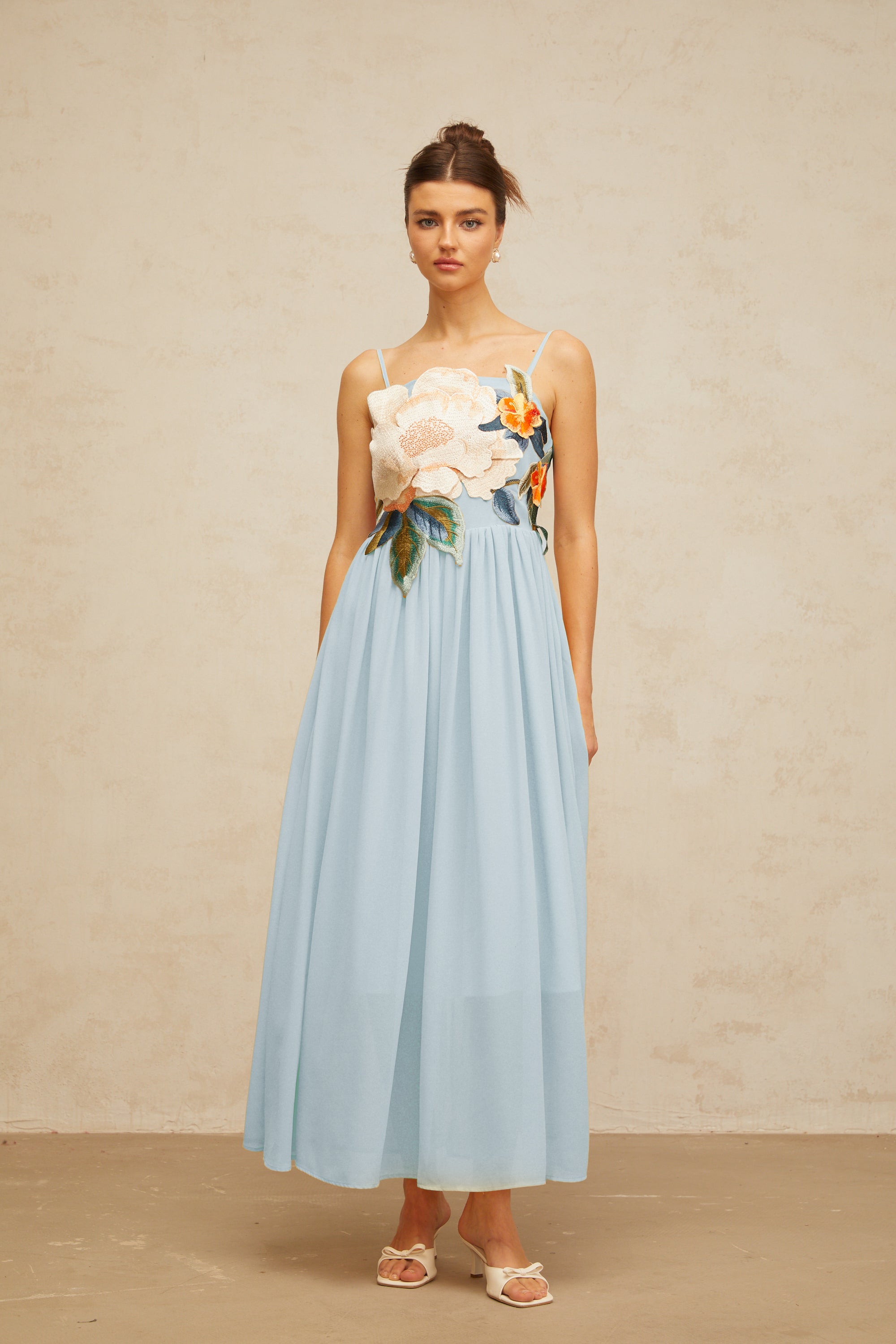Josette floral-embroidered shirred maxi dress in Blue (Final Sale-US Only)
