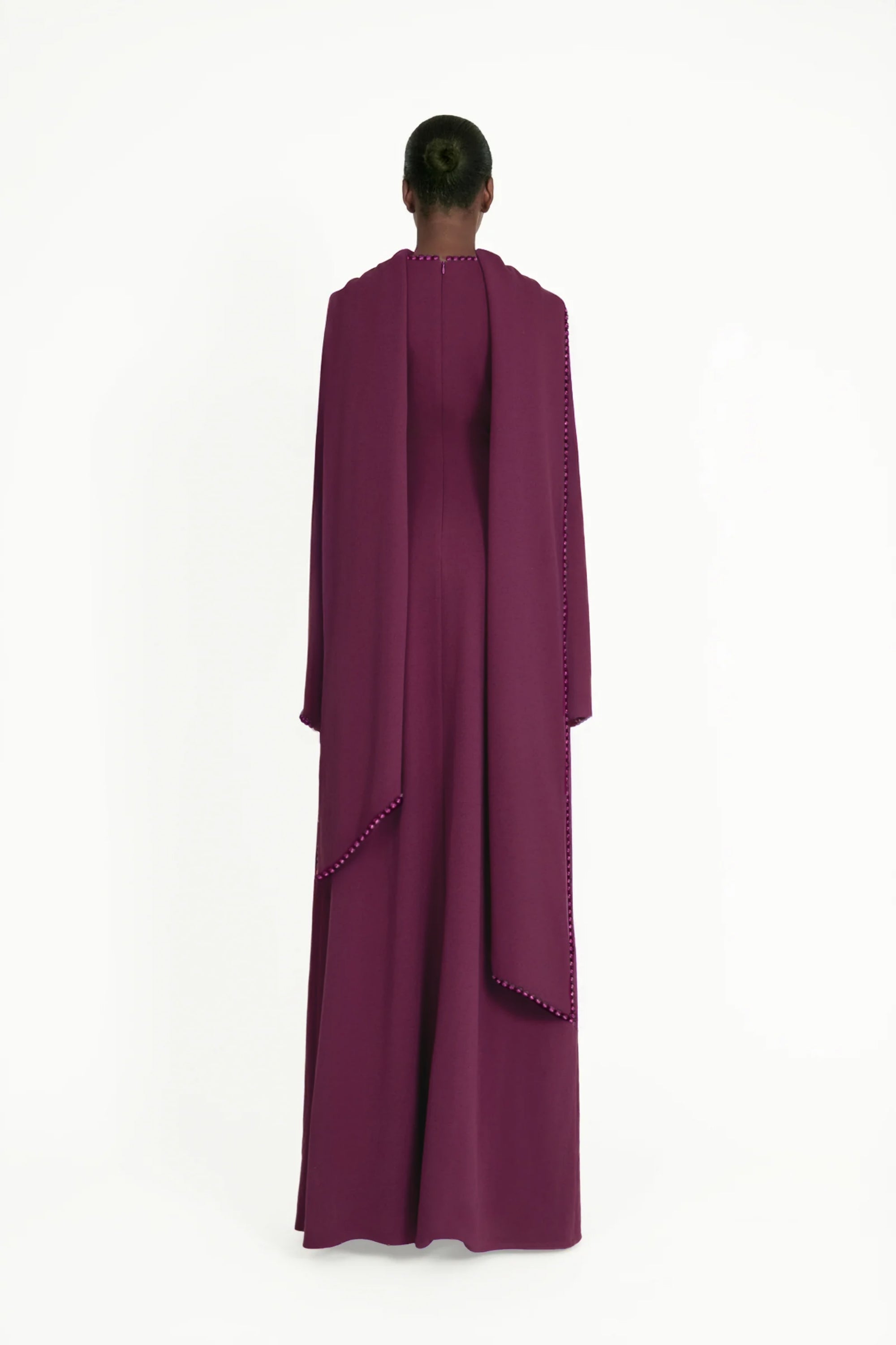 Piroska Purple Pearl Trim Shawl Detail Maxi Dress (Final Sale)