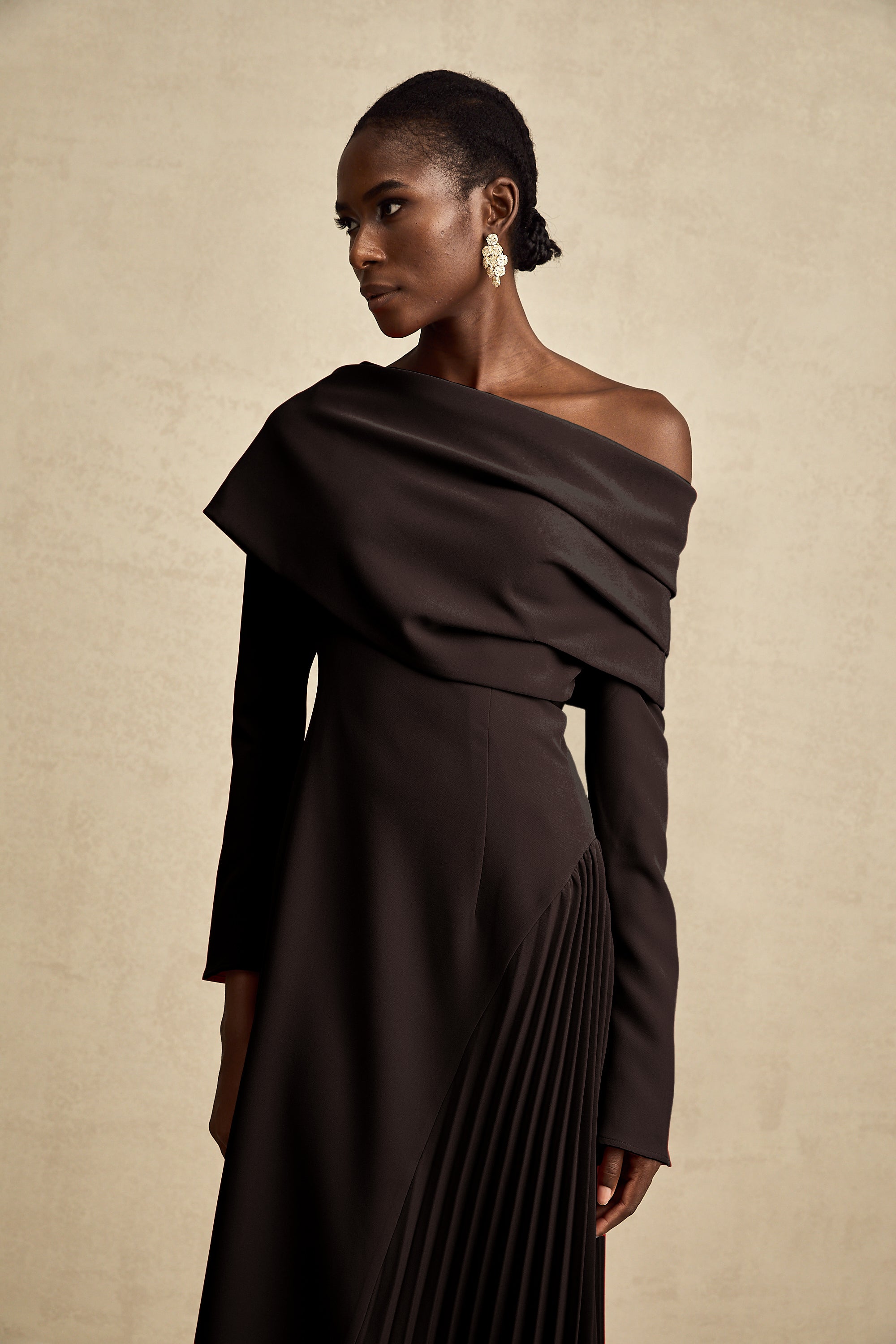 Valentine high-slit pleated maxi dress in Black (US Only)