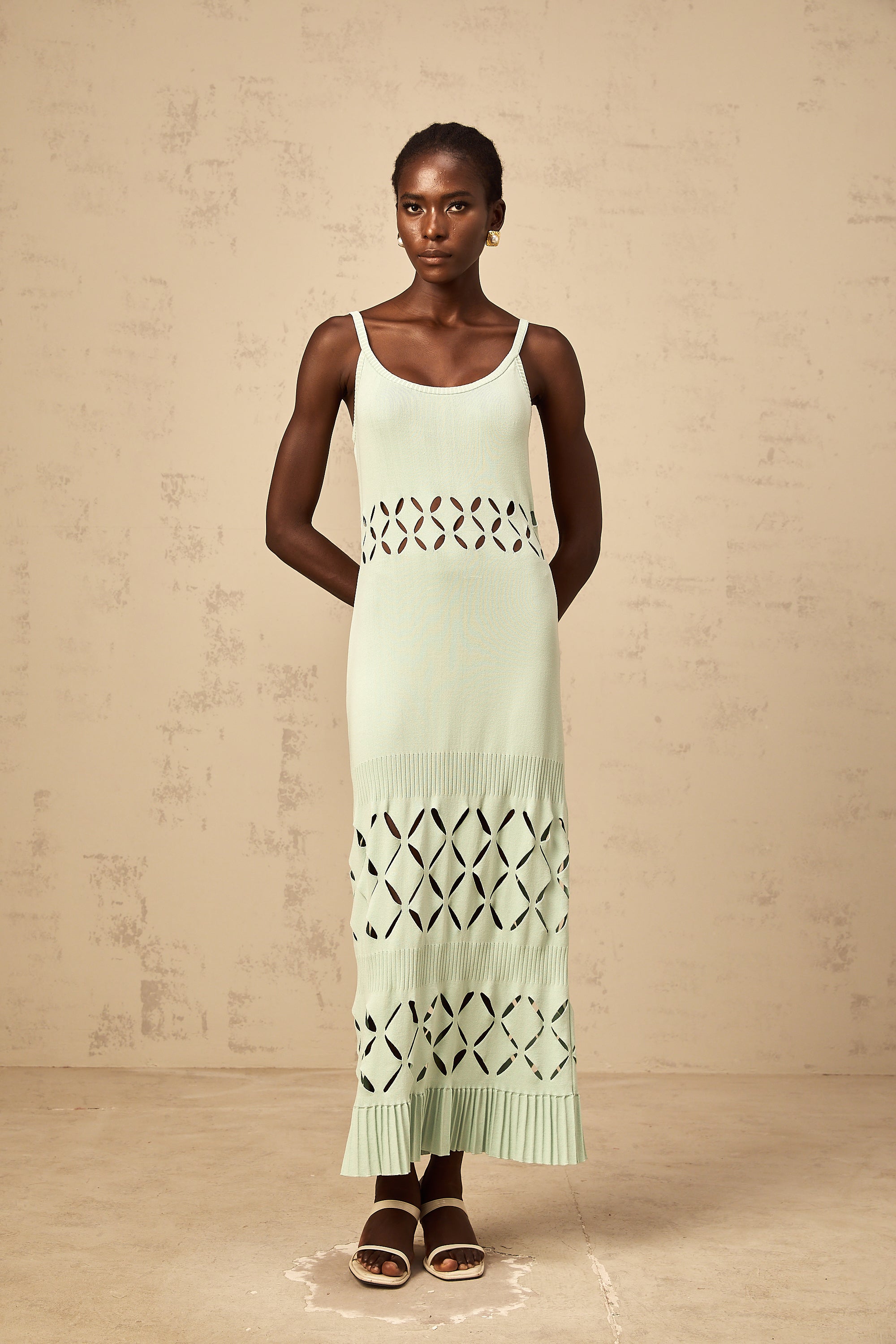Léonore green cut-out knitted maxi dress
