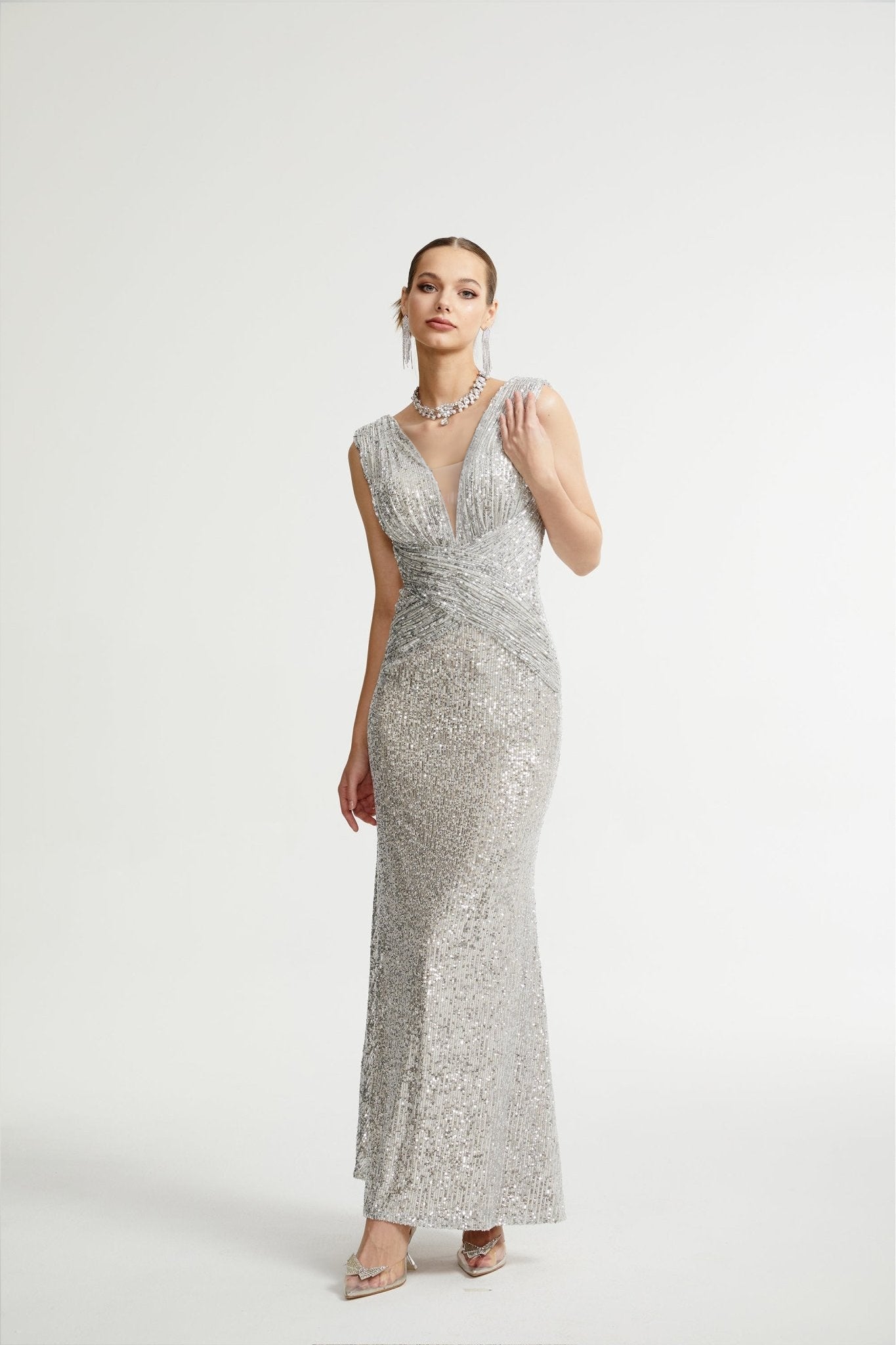 Caelia silver embellished maxi dress (Final Sale-US Only)