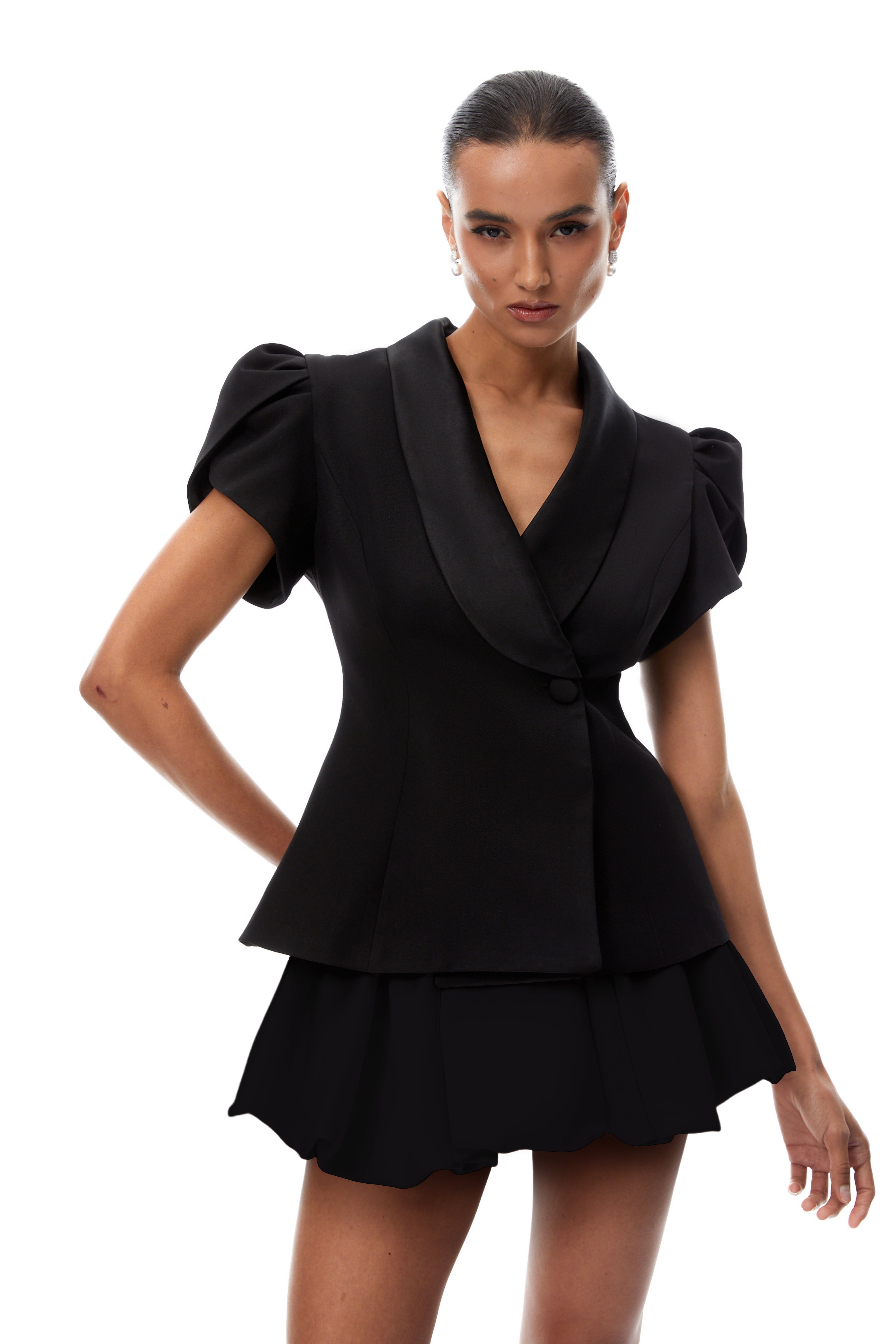 Acharya Black Blouse & Bubble Skirt Set