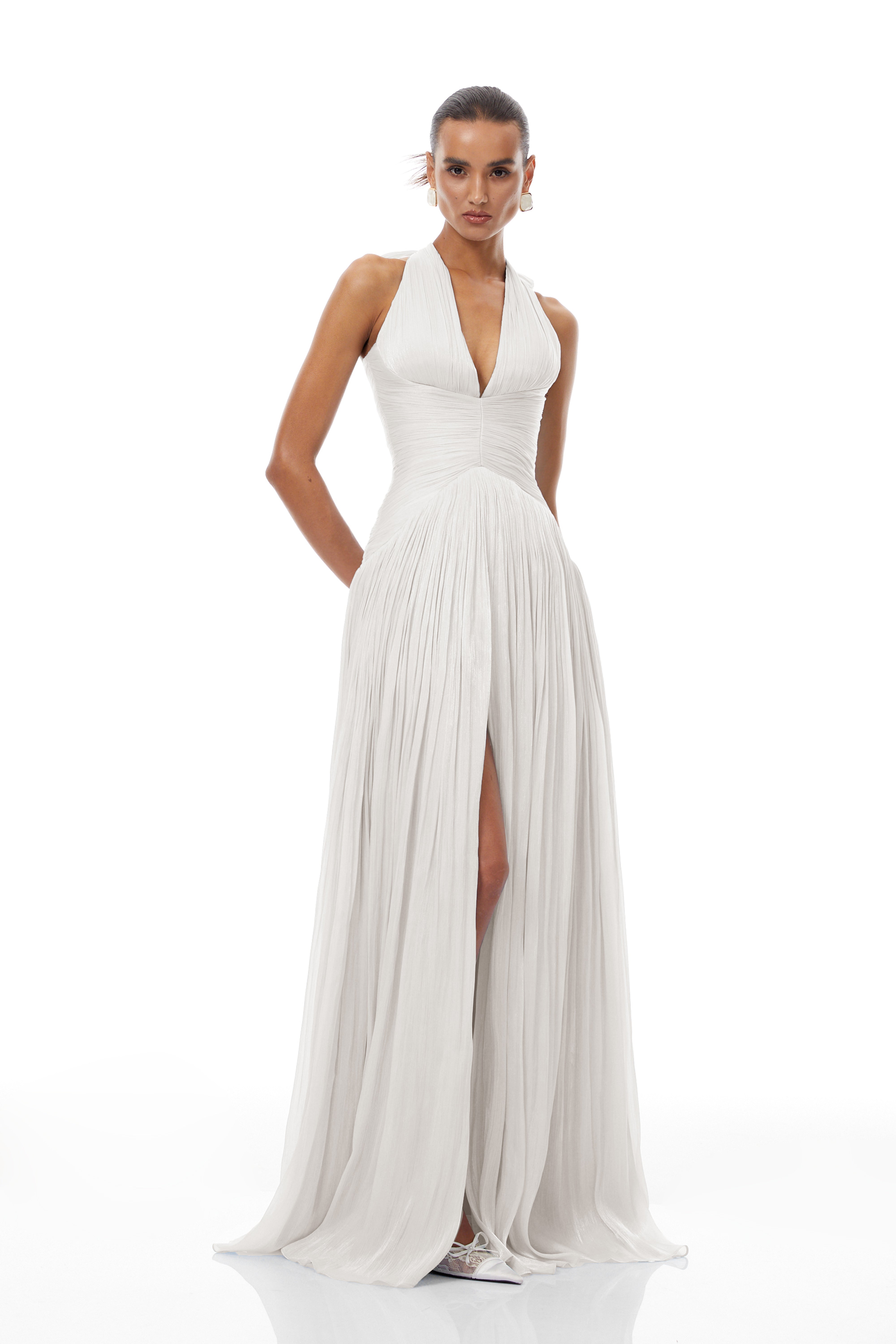 Térébenthine White Glossy Gathered Maxi Dress (Final Sale-US Only)