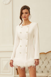 Freja White Feather Trim Mini Blazer Dress (Final Sale-US Only)