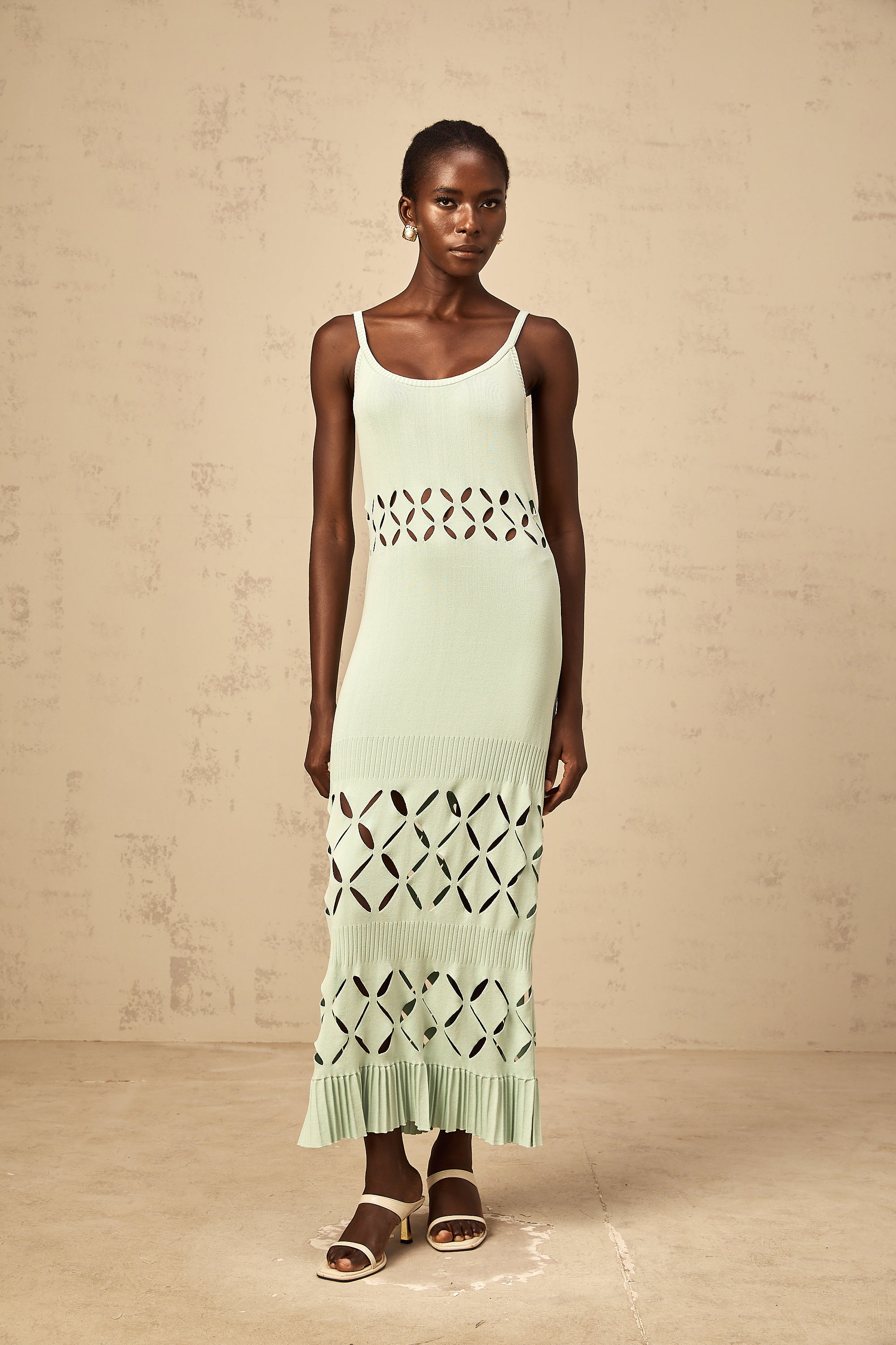 Léonore green cut-out knitted maxi dress