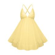 Quincie Yellow Shirred Flounced Mini Dress (Final Sale)