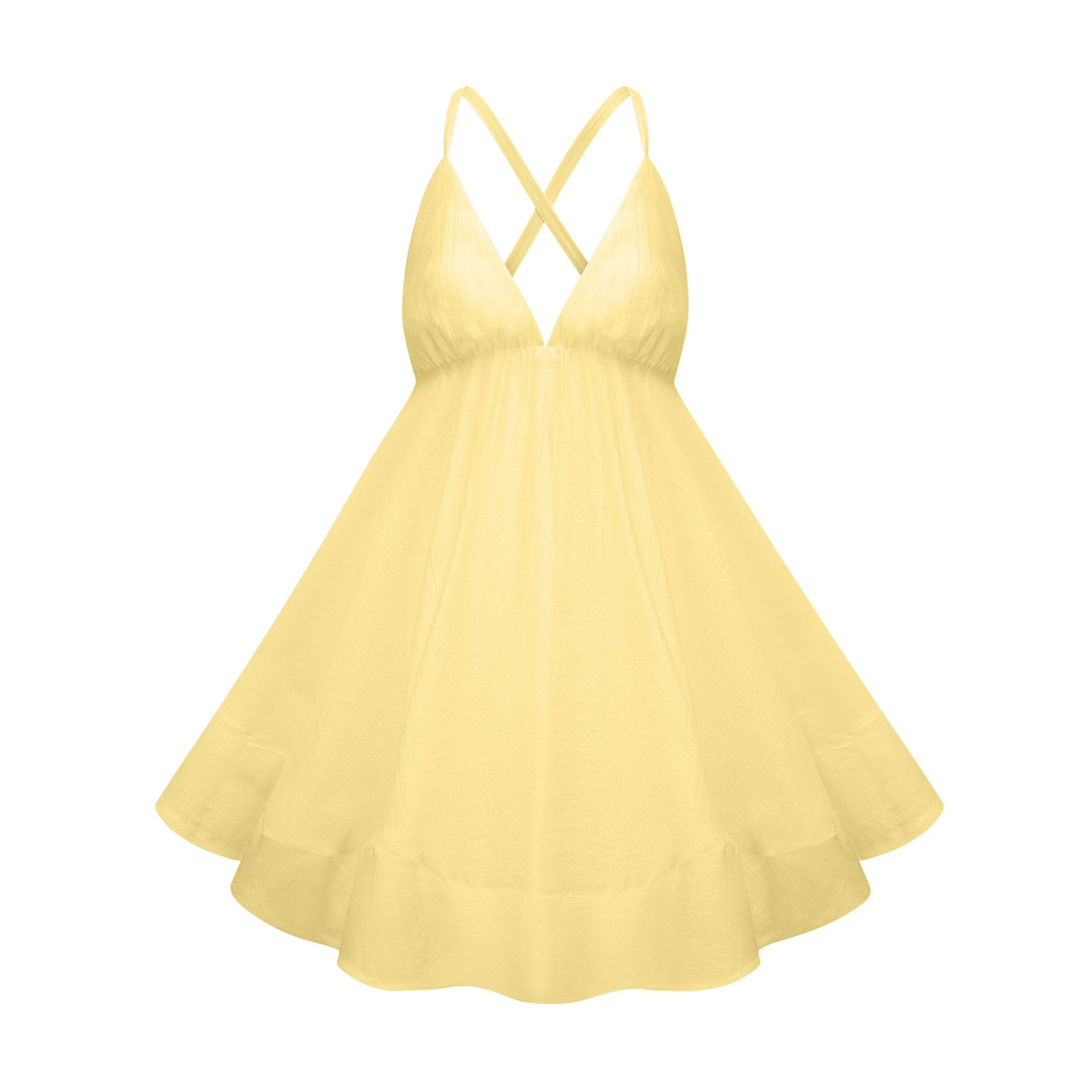 Quincie Yellow Shirred Flounced Mini Dress (Final Sale)