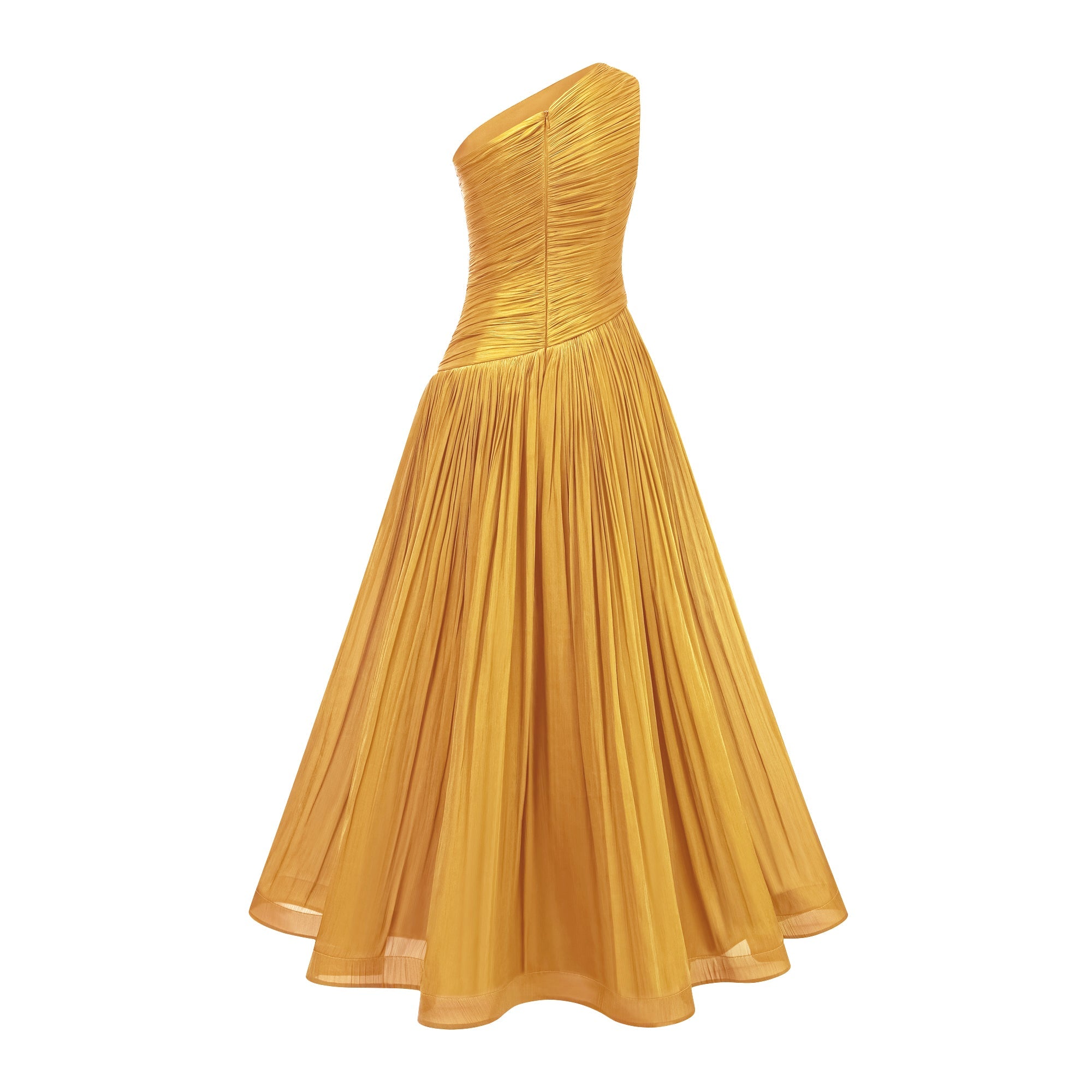 Emerald Gold One Shoulder Ruched Maxi Dress