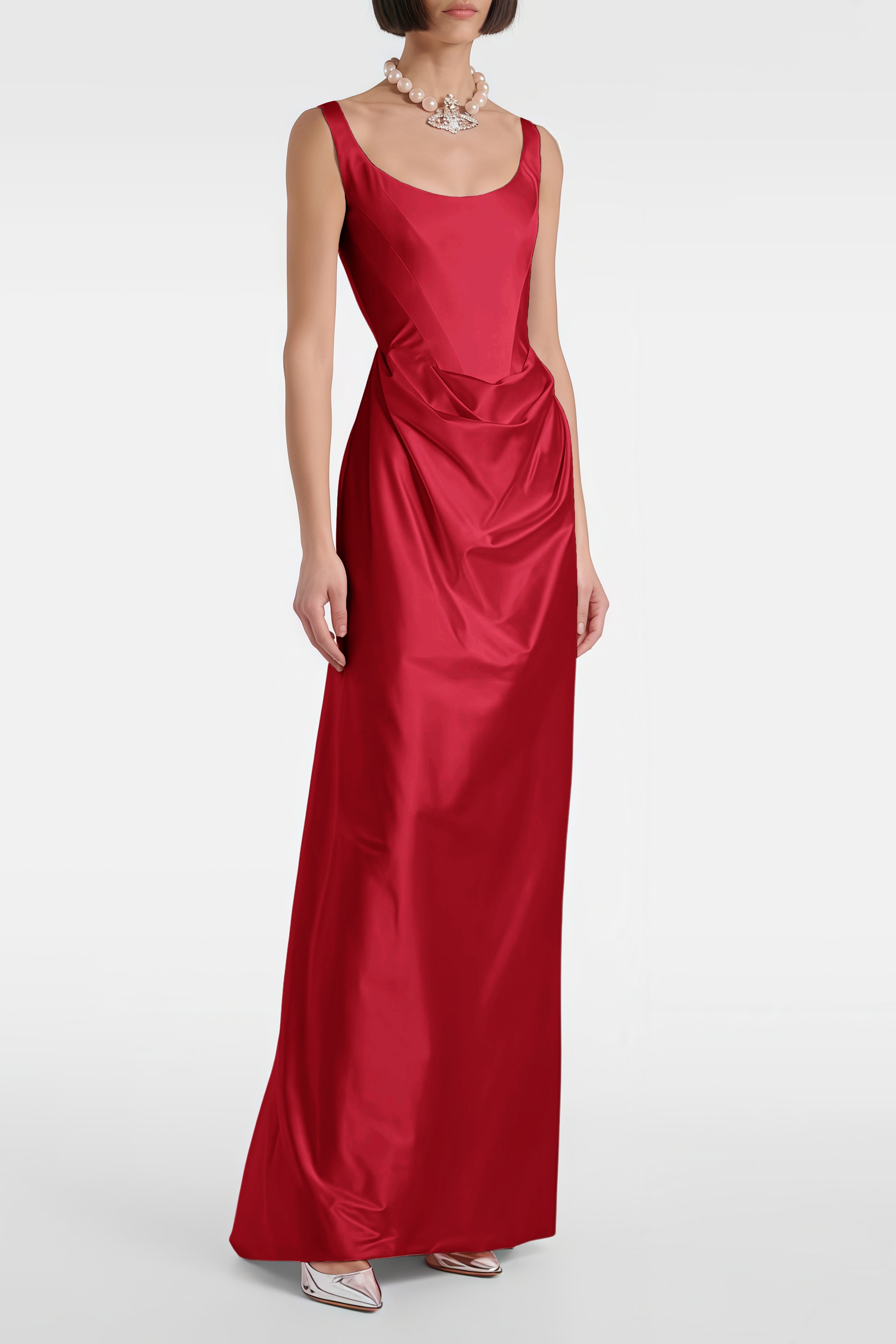 Fiona Red Satin Square Neck Maxi Dress (Final Sale-US Only)