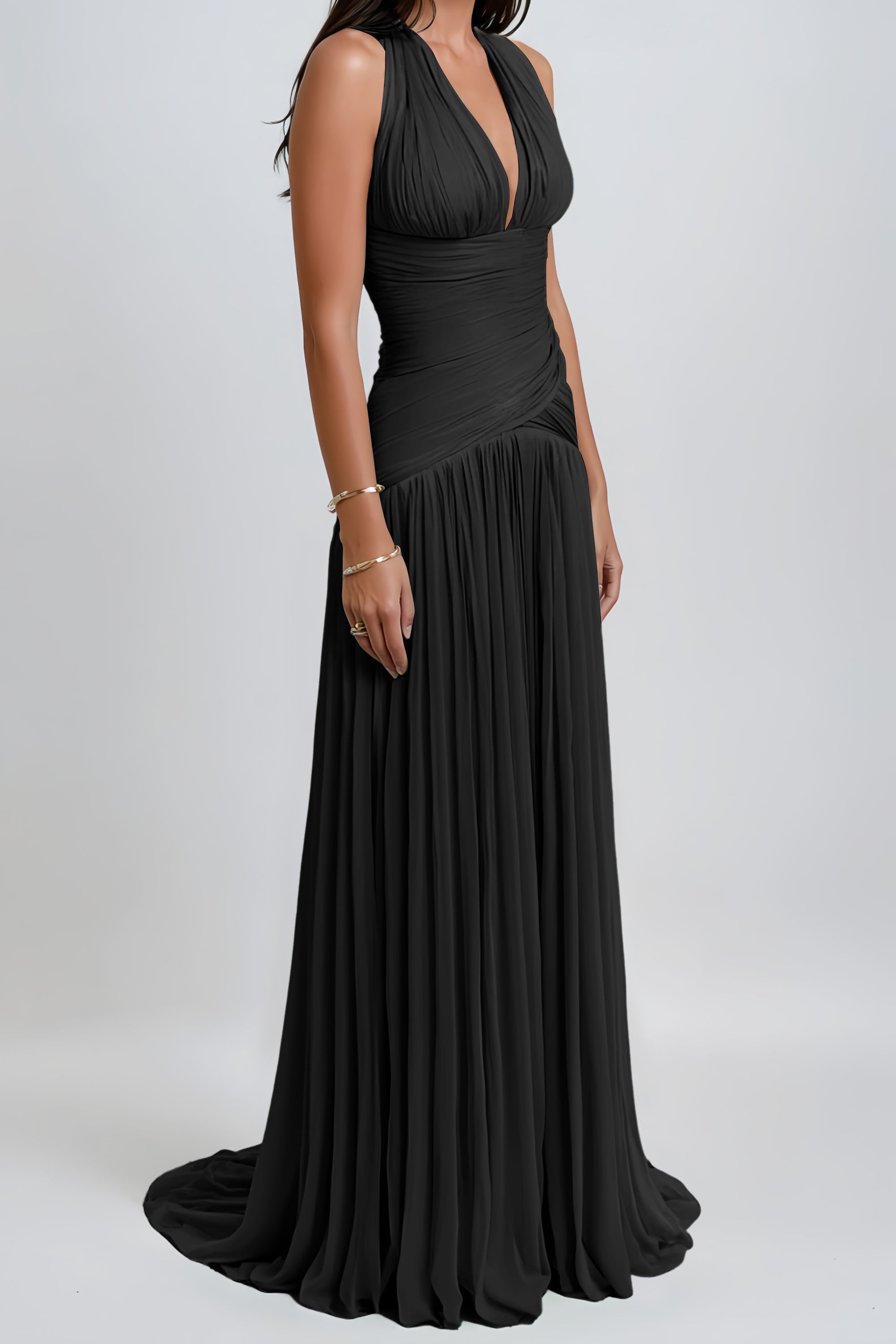 Uranie Black Gathered Maxi Dress