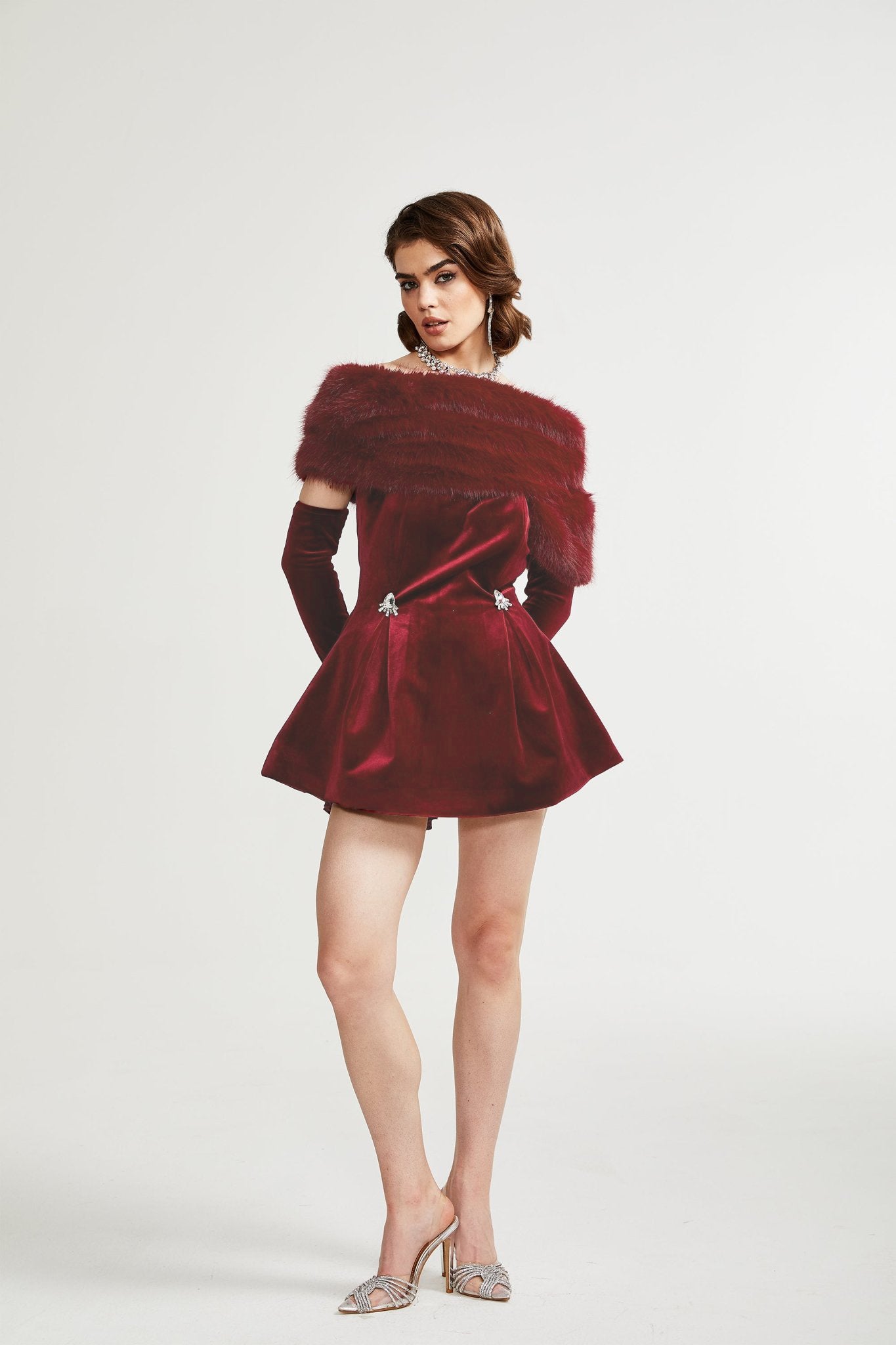 Wivika strapless velvet faux-fur mini dress