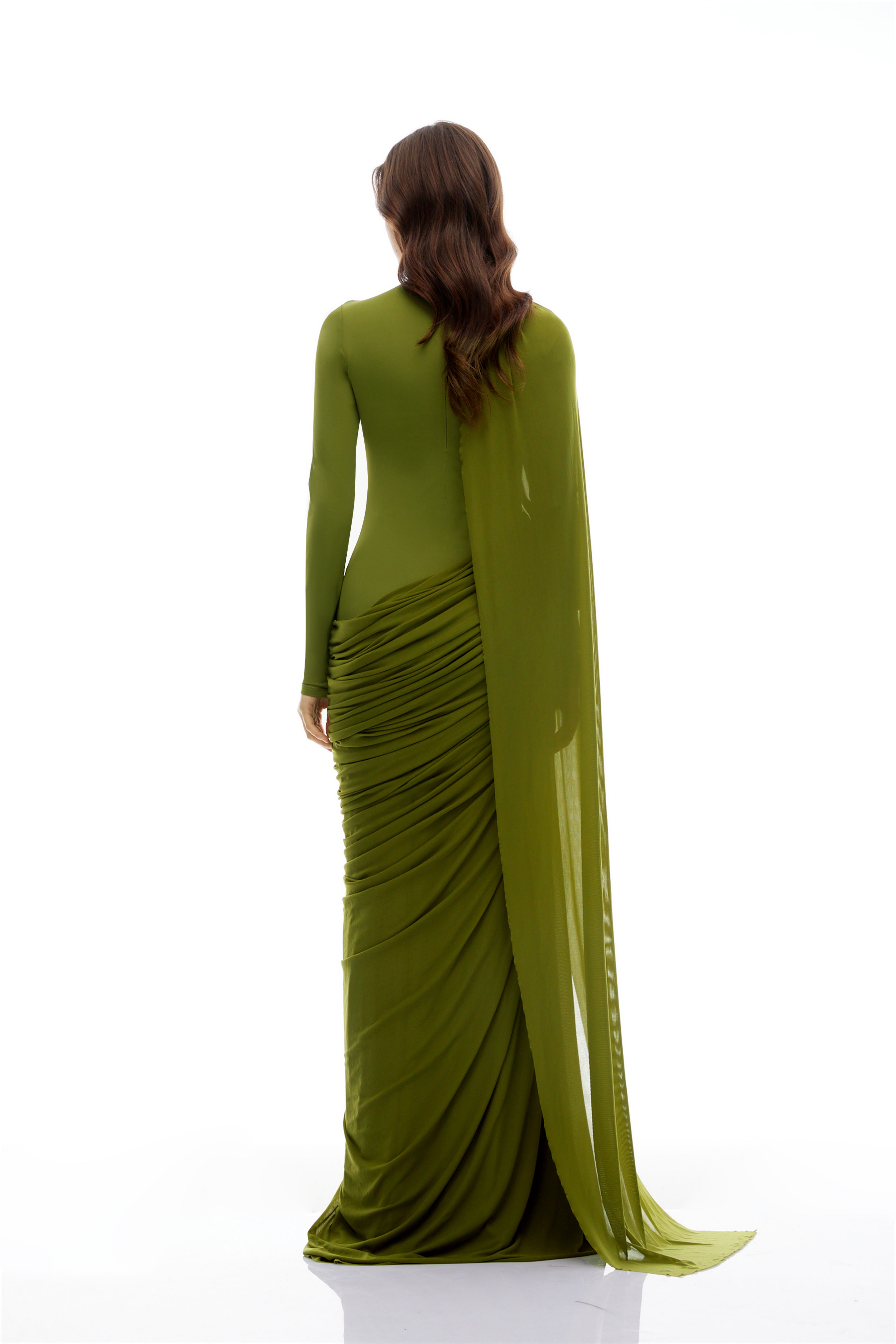 Emilia Green Asymmetrical Ribbon Draped Maxi Dress (Final Sale-US Only)