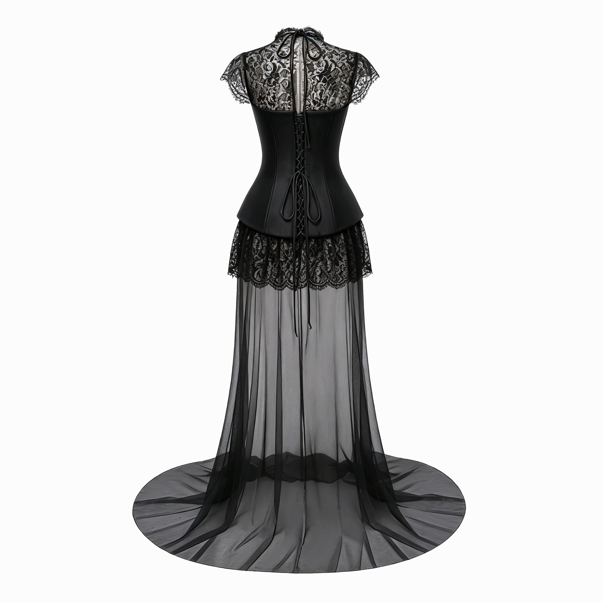 Michalina Black Lace Convertible Gown with Detachable Skirt