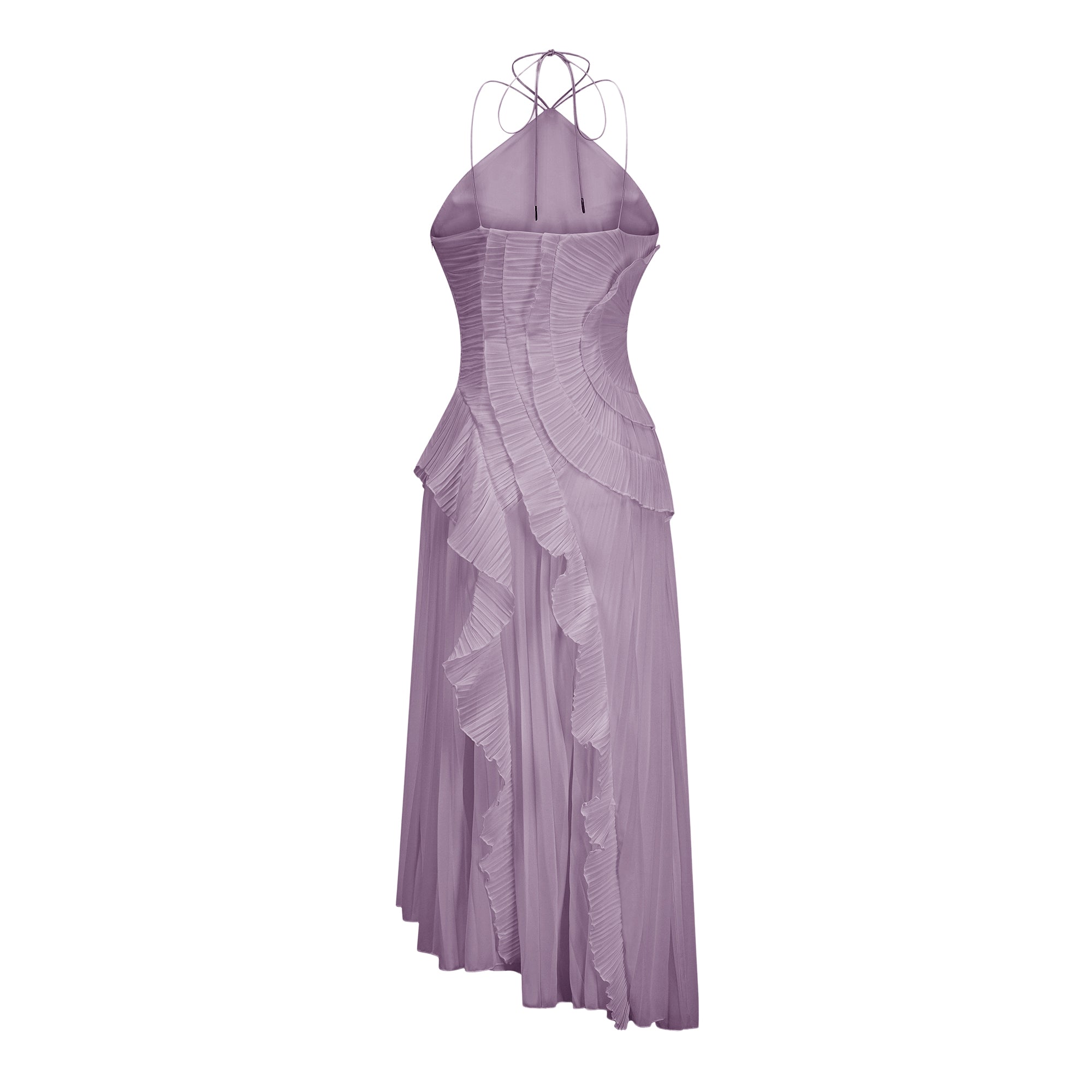Doux Purple Ruffled Trim Pleated Midi Dress (Final Sale-US Only)