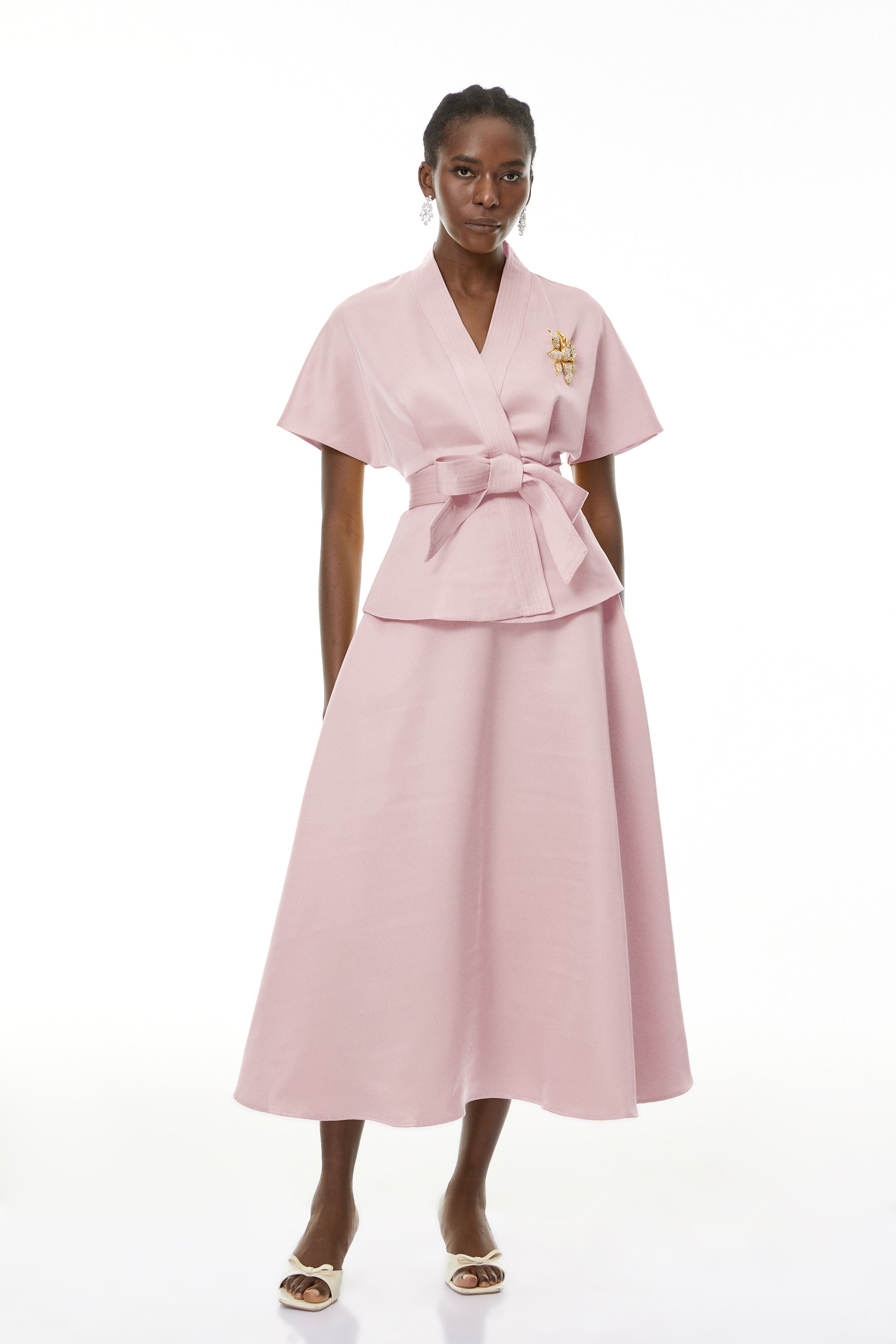 Johanna Pink Self-Tie Blouse & Skirt Set
