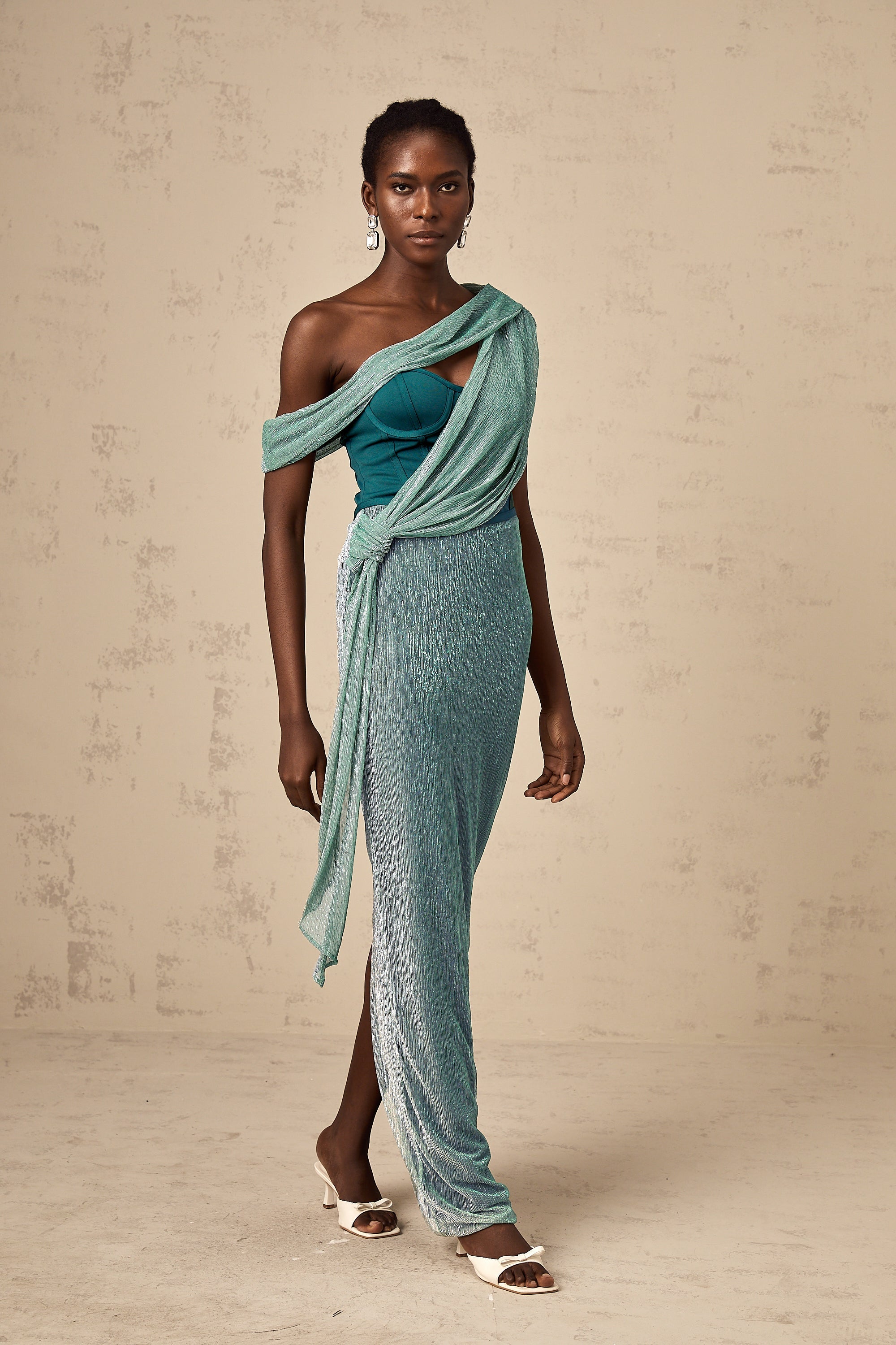 Delphine green ribbon-design corset maxi dress (Final Sale-US Only)