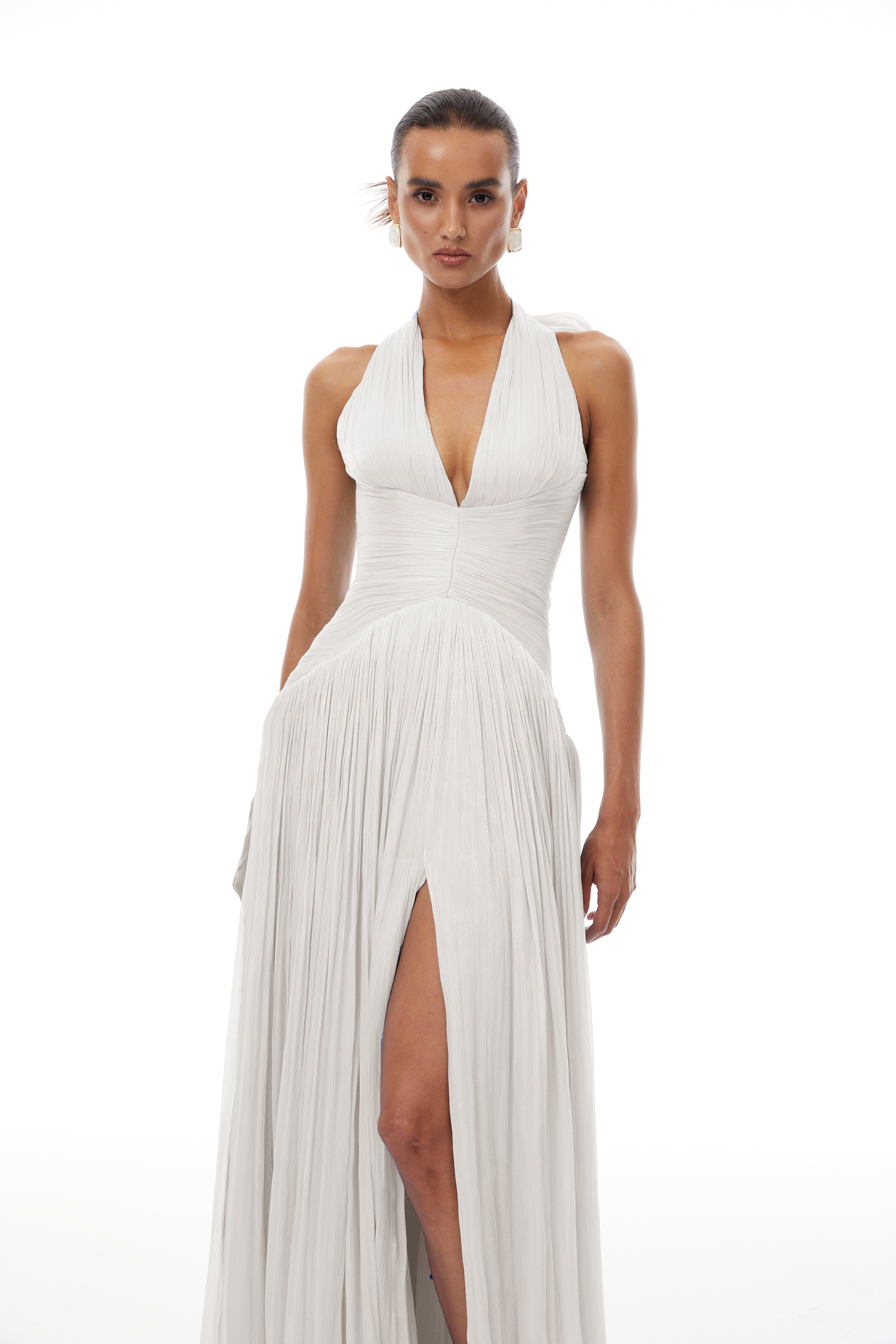 Térébenthine White Glossy Gathered Maxi Dress (Final Sale-US Only)