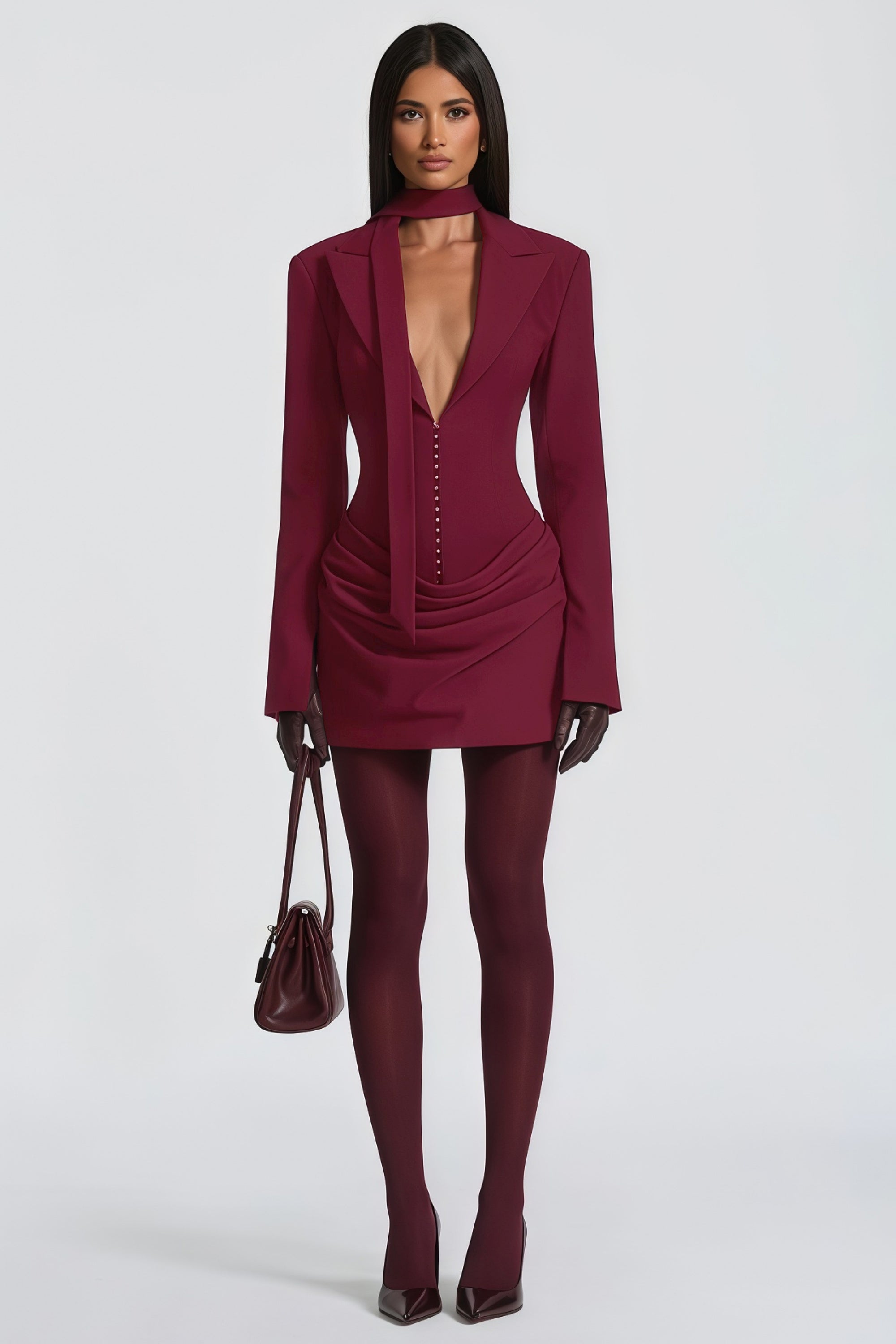 Rosette Burgundy Ruched Blazer Mini Dress (Final Sale)