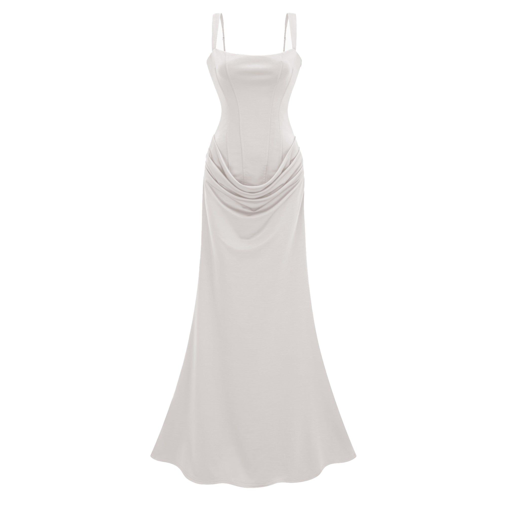 Paulette White Ruched Corset Maxi Dress